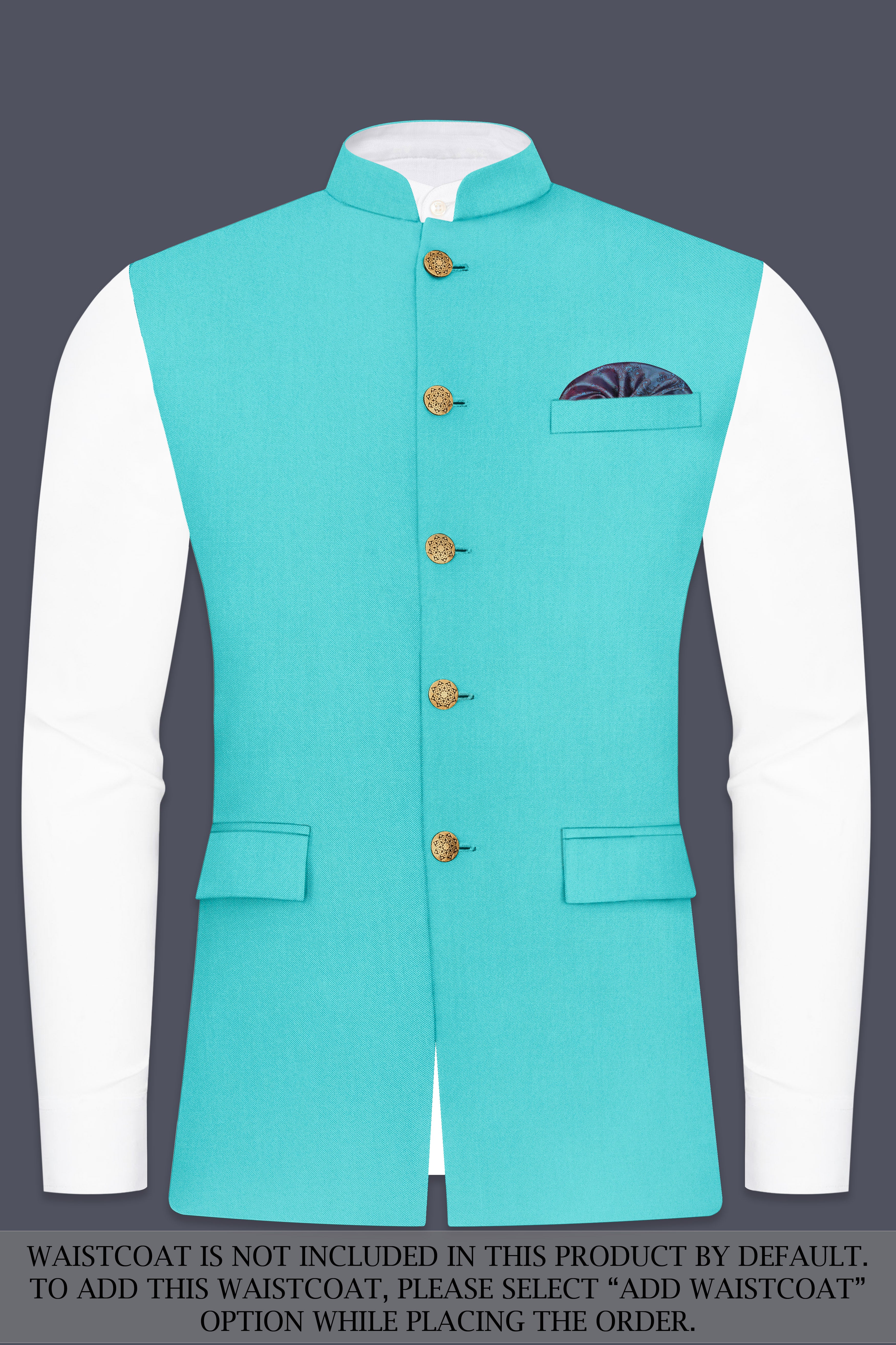Aegir-Viking Blue Wool Rich Cross Placket Bandhgala Stretchable Traveler Suit