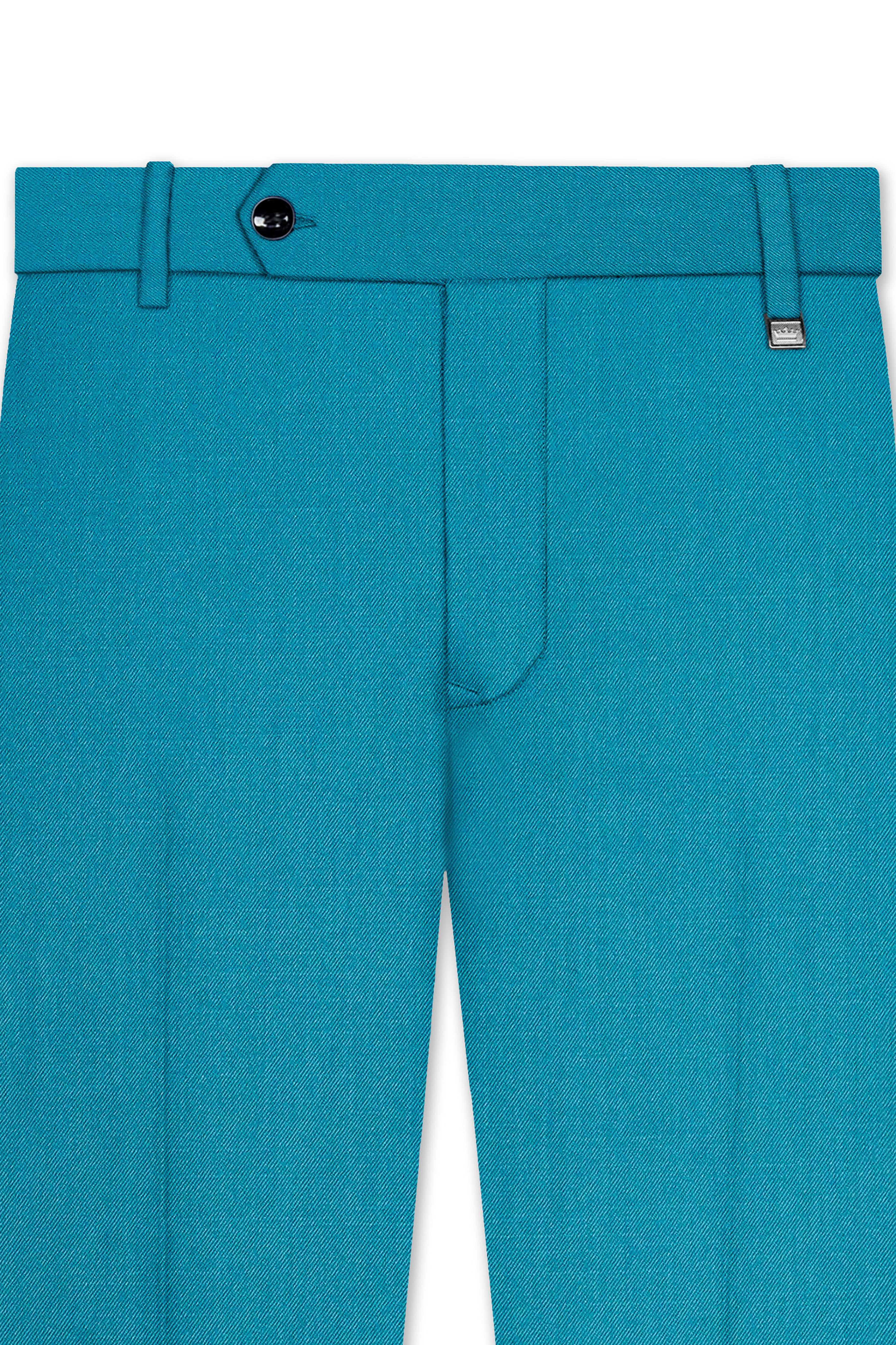 Zephir-Surfie Green Wool Rich Cross Placket Bandhgala Stretchable Traveler Suit