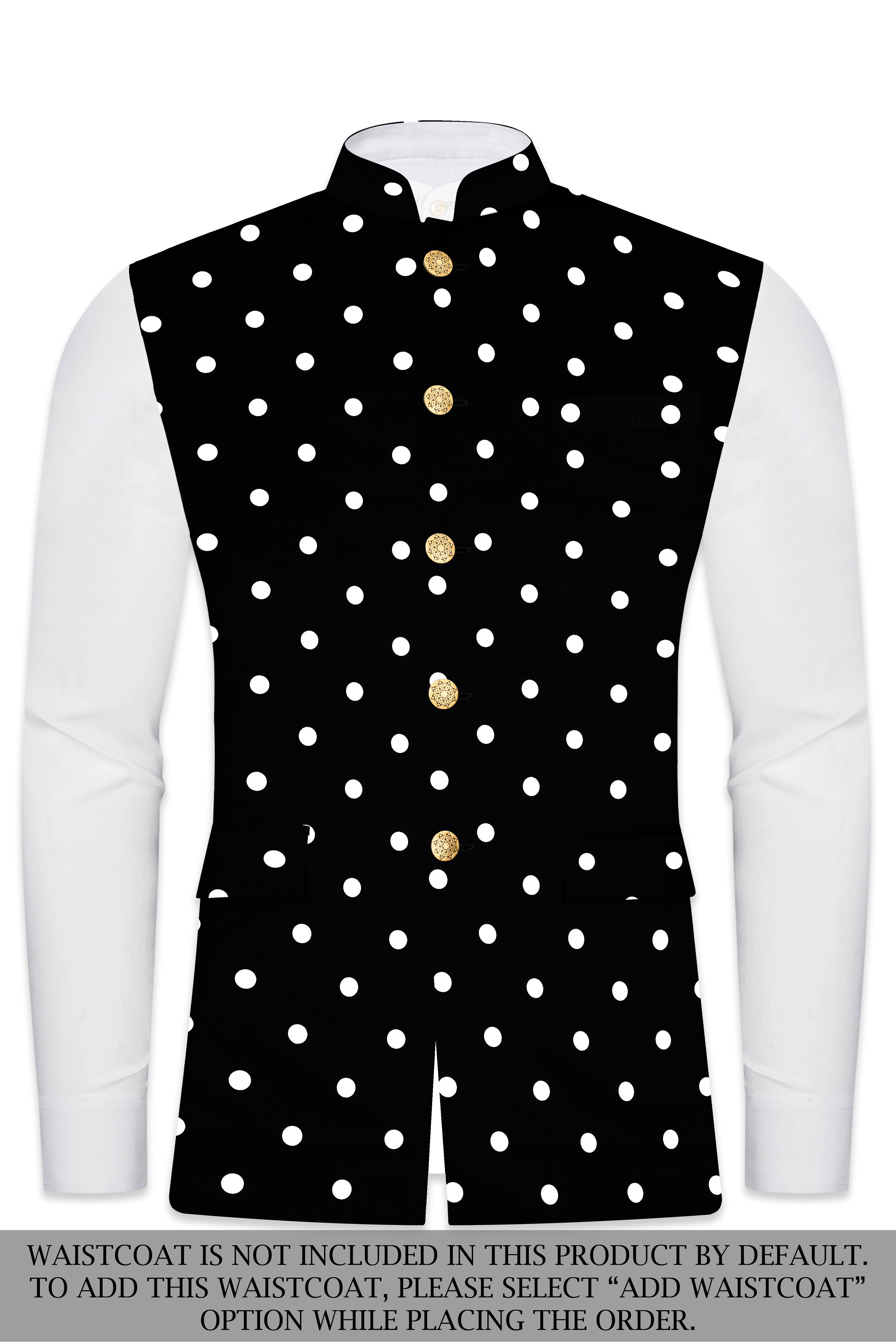 Noirdot-Jade Black Polka Dotted Premium Cotton Bandhgala Suit