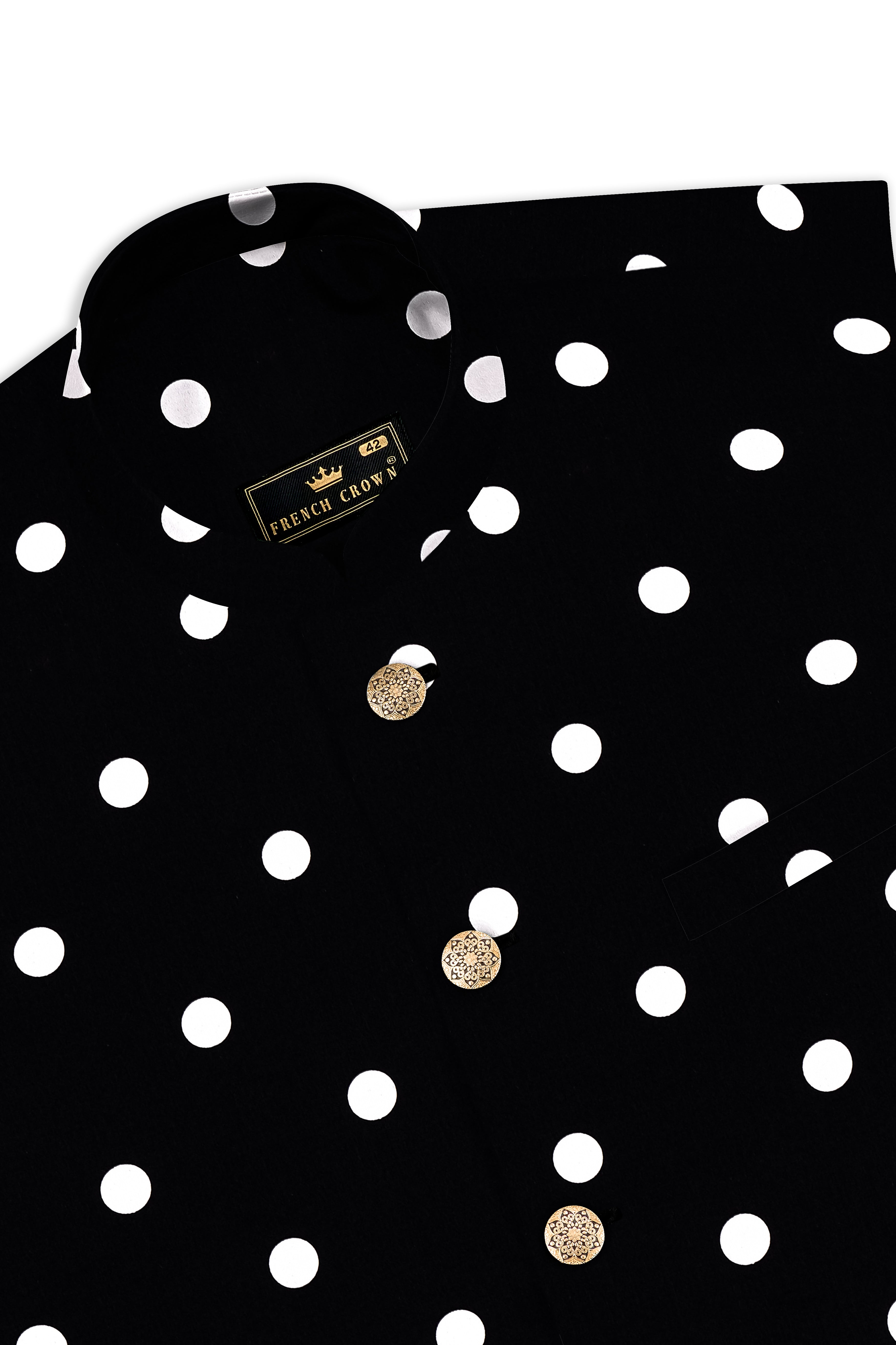 Noirdot-Jade Black Polka Dotted Premium Cotton Bandhgala Suit
