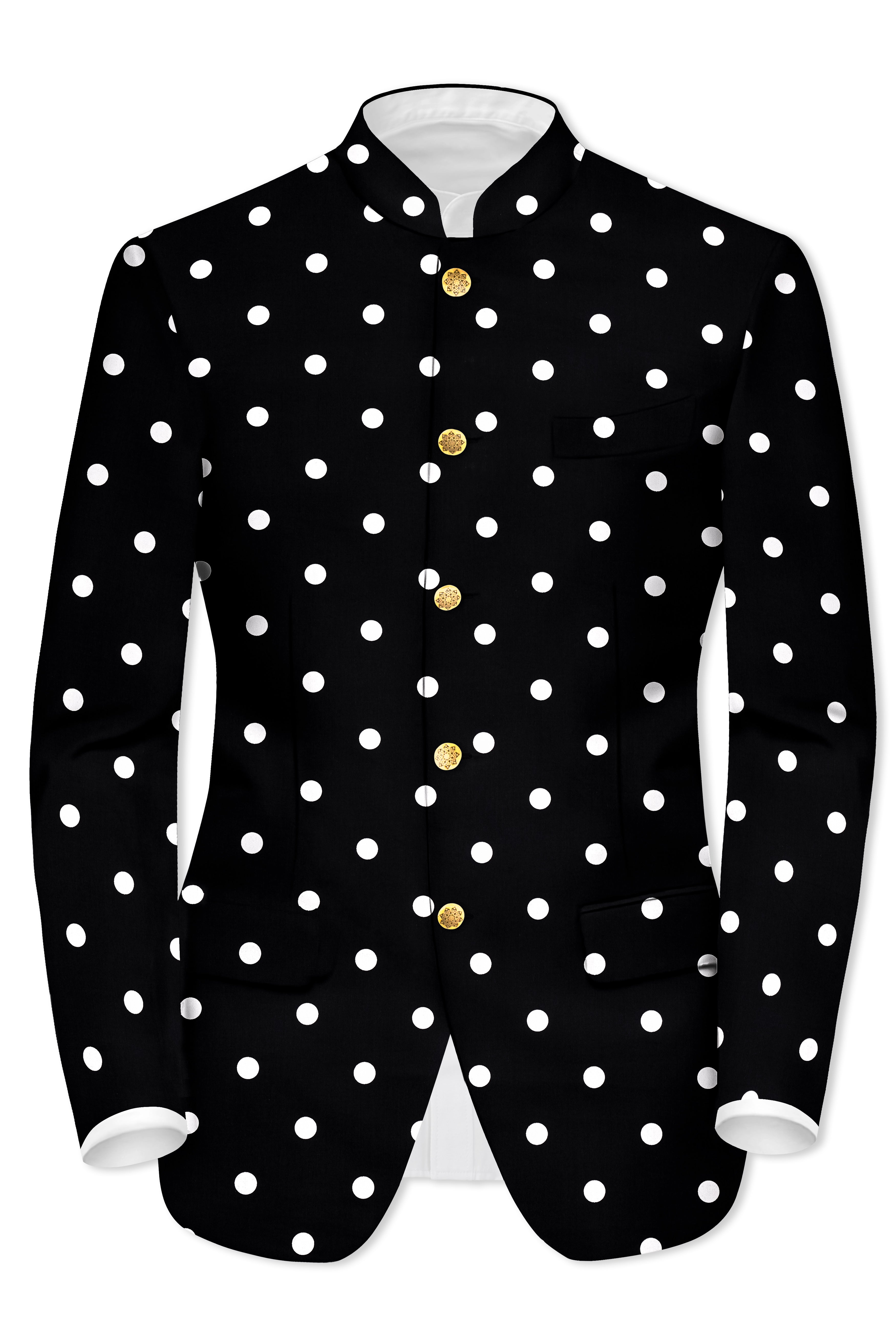Noirdot-Jade Black Polka Dotted Premium Cotton Bandhgala Suit
