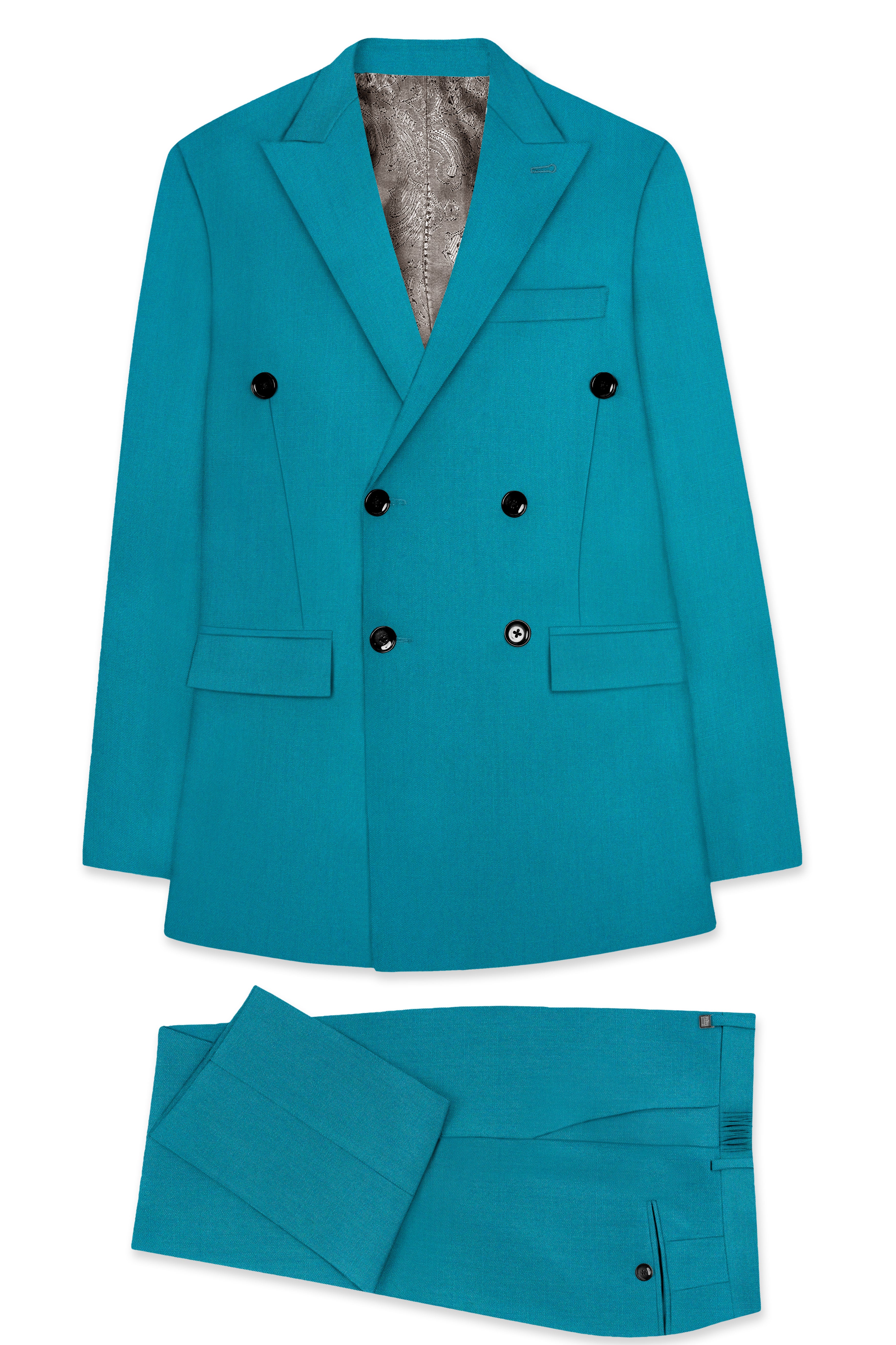 Zephir-Surfie Green Wool Rich Double Breasted Stretchable Traveler Suit