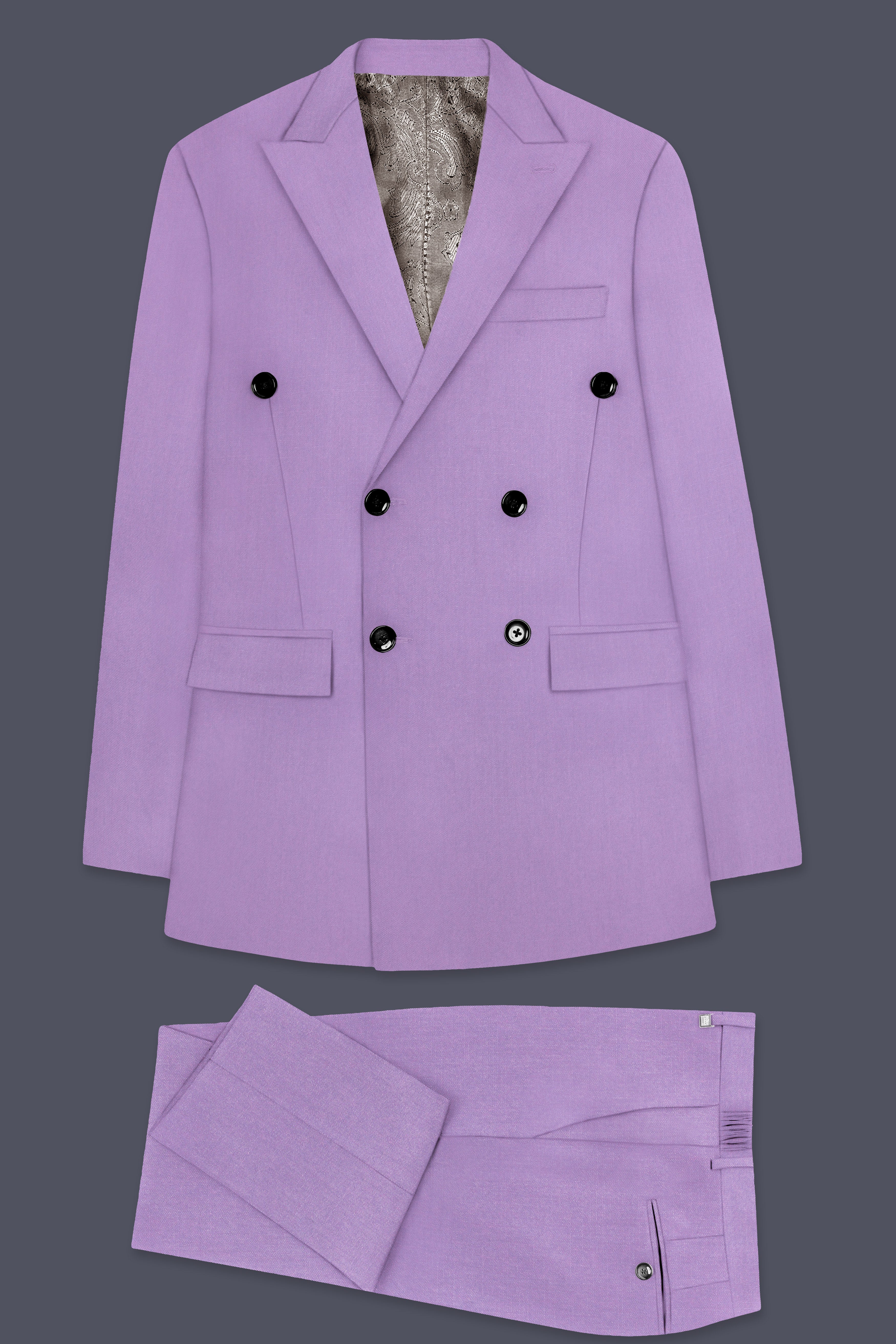 Roylen-Mountbatten Purple Wool Rich Double Breasted Stretchable Traveler Suit