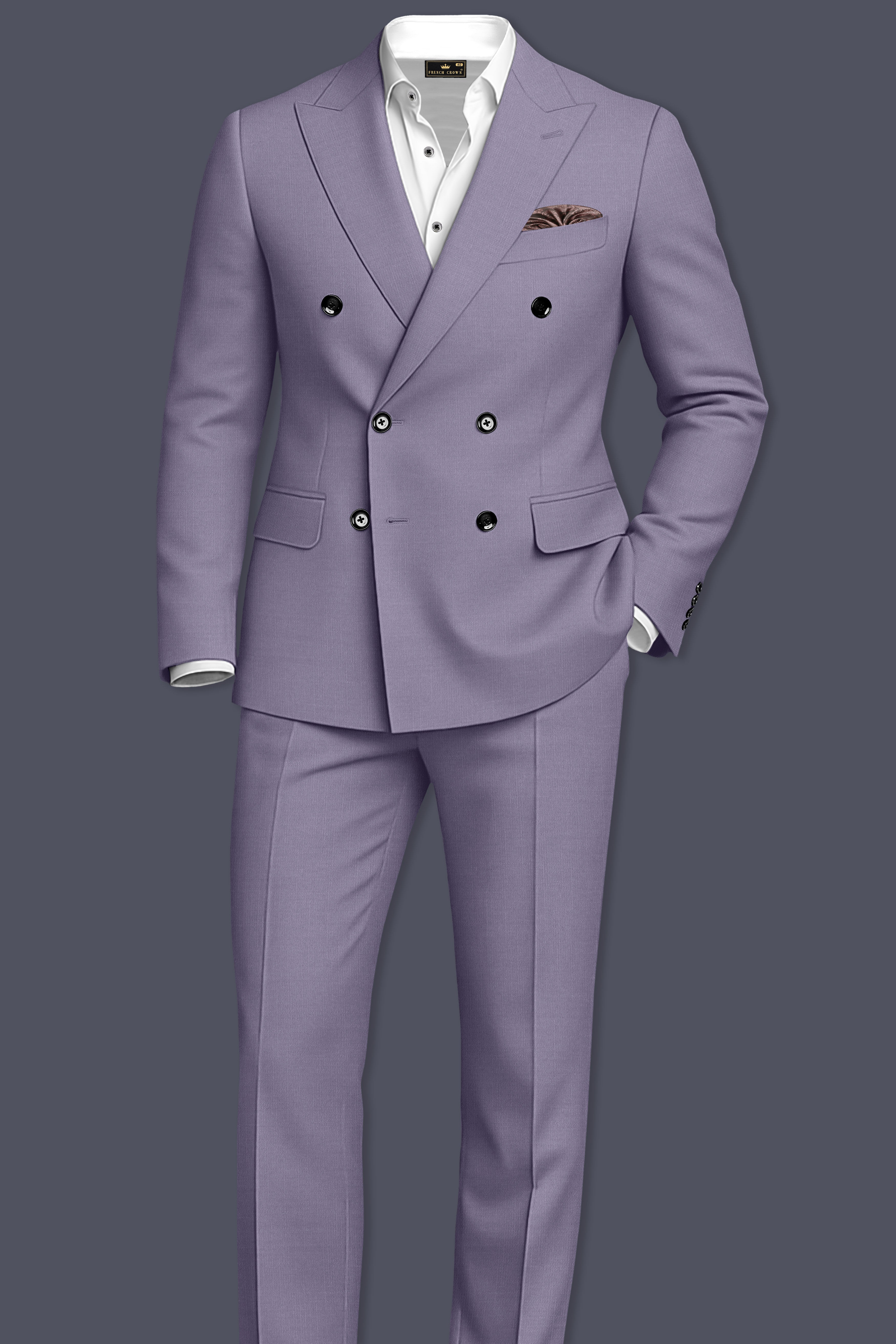 Roylen-Mountbatten Purple Wool Rich Double Breasted Slight Stretch Suit