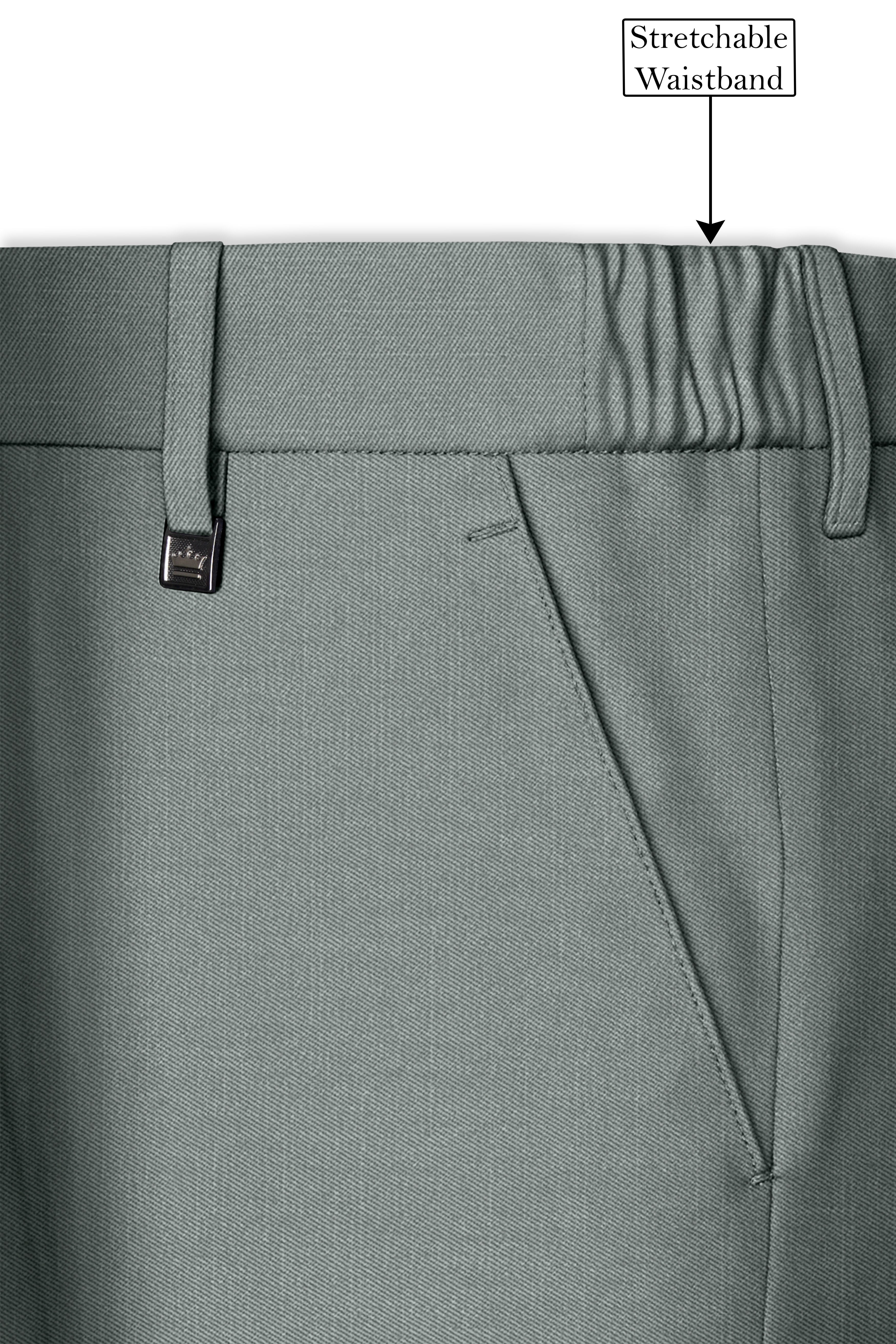 Travliam-William Green Wool Rich Double Breasted Slight Stretch Suit