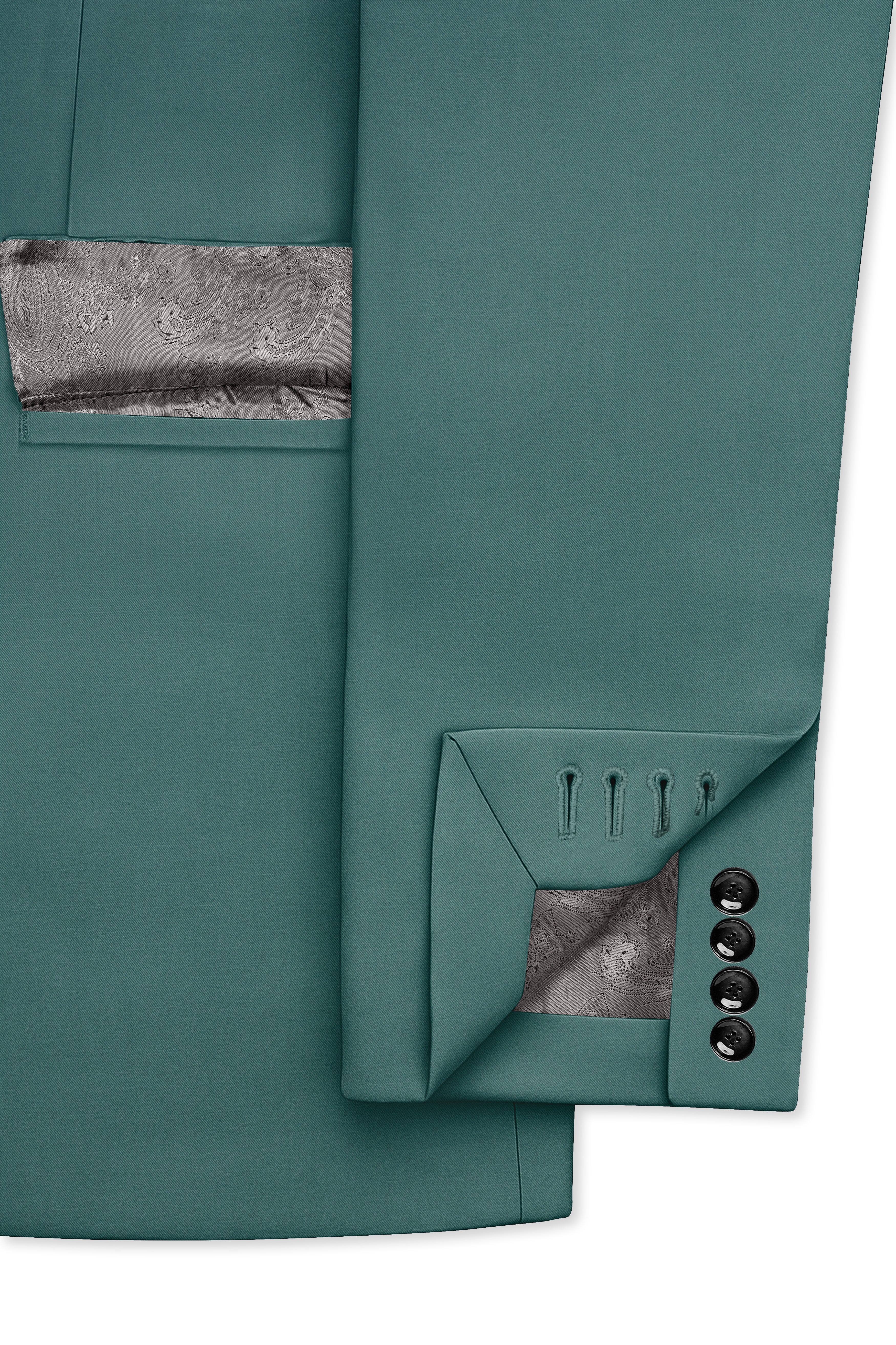 Travliam-William Green Wool Rich Double Breasted Slight Stretch Suit