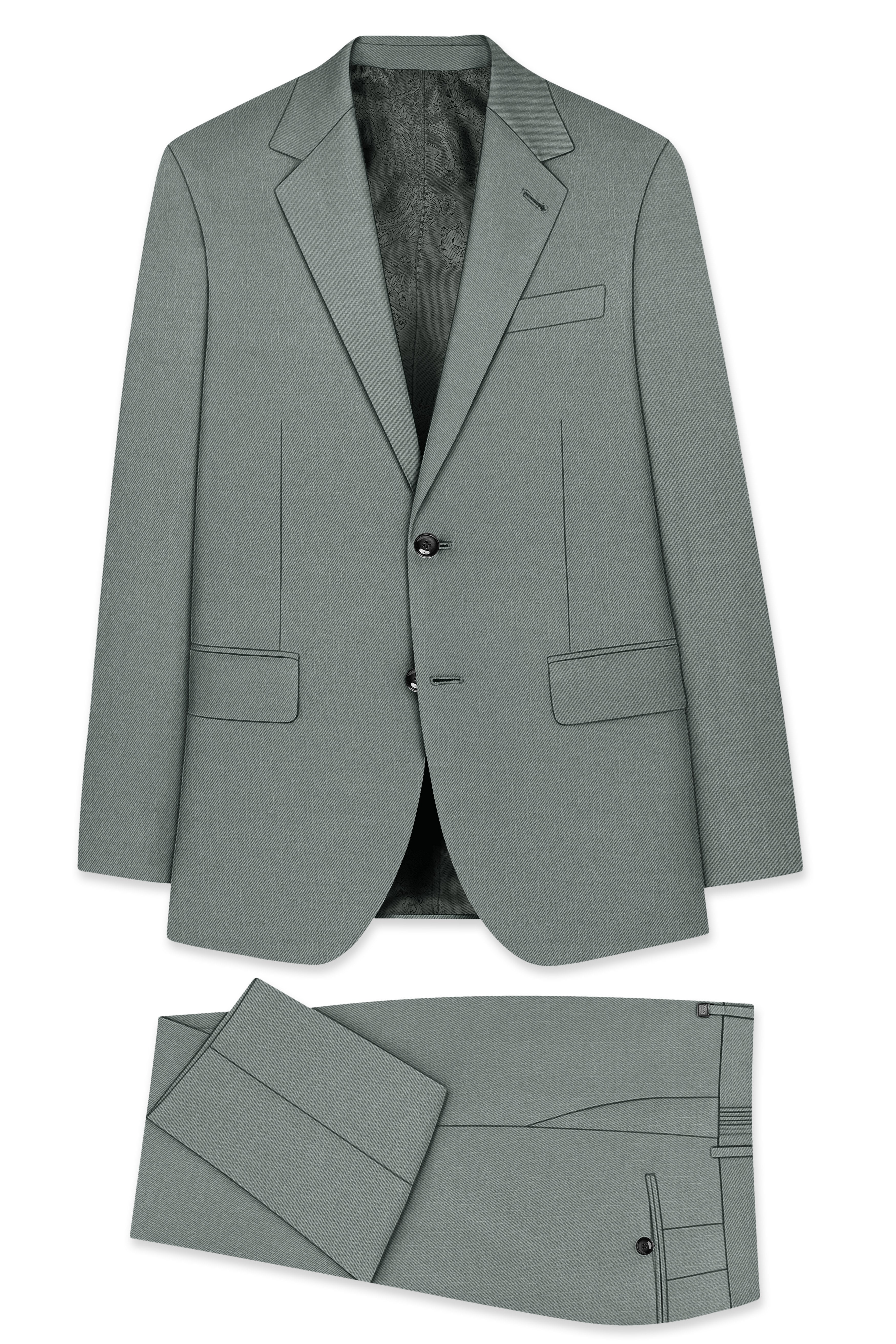 Travliam-William Green Wool Rich Single Breasted Slight Stretch Suit