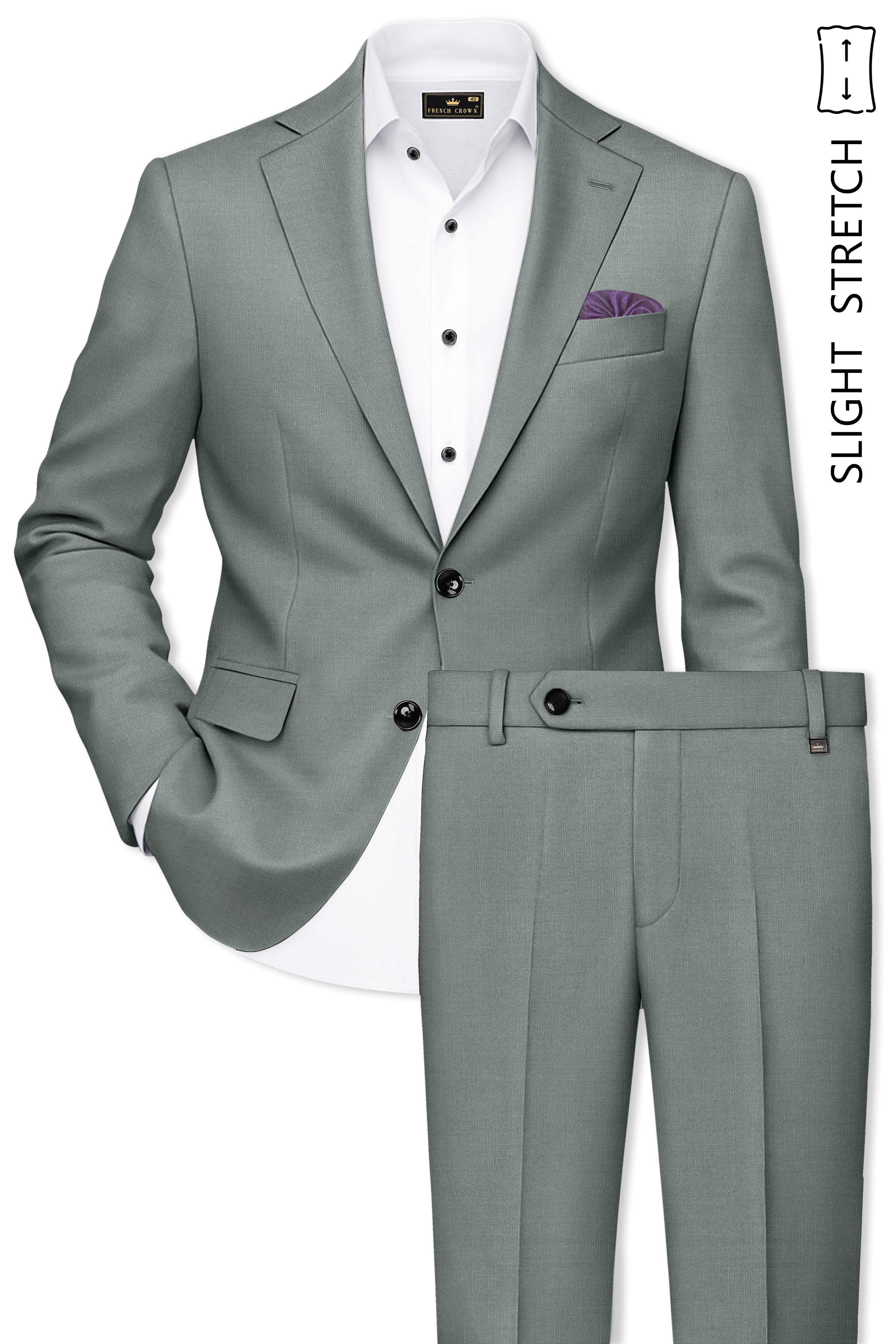 Travliam-William Green Wool Rich Single Breasted Slight Stretch Suit