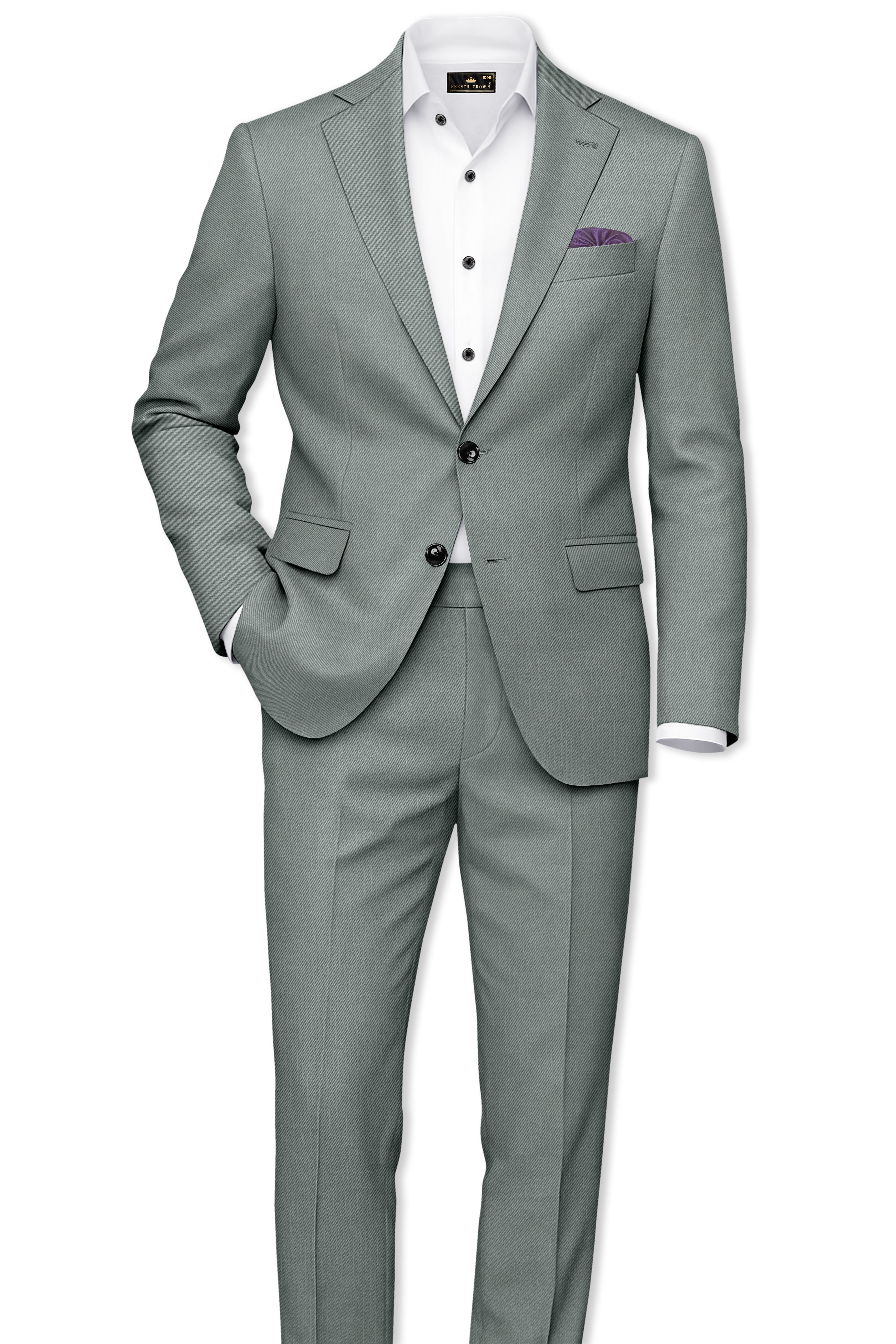 Travliam-William Green Wool Rich Single Breasted Slight Stretch Suit