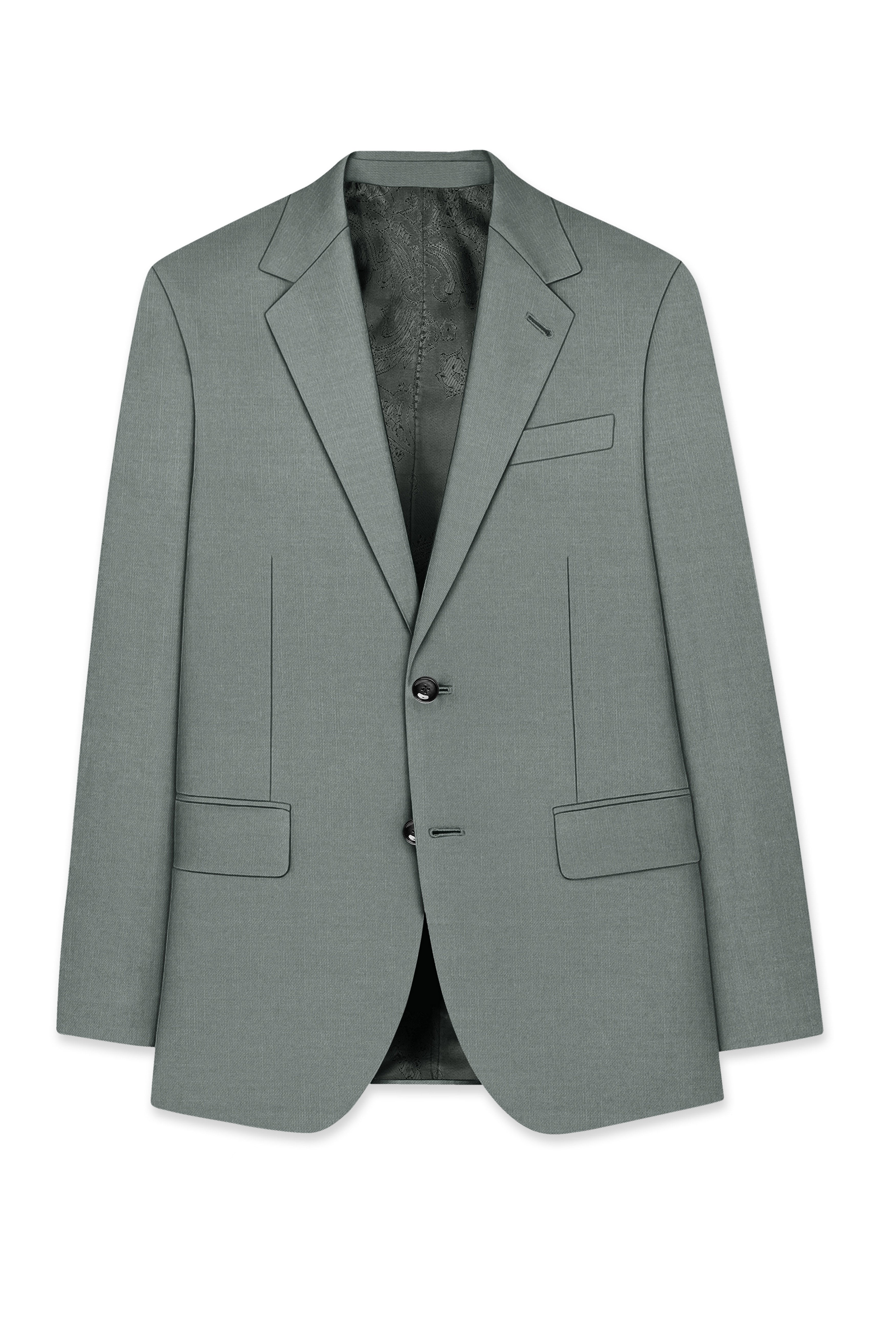 Travliam-William Green Wool Rich Single Breasted Slight Stretch Suit