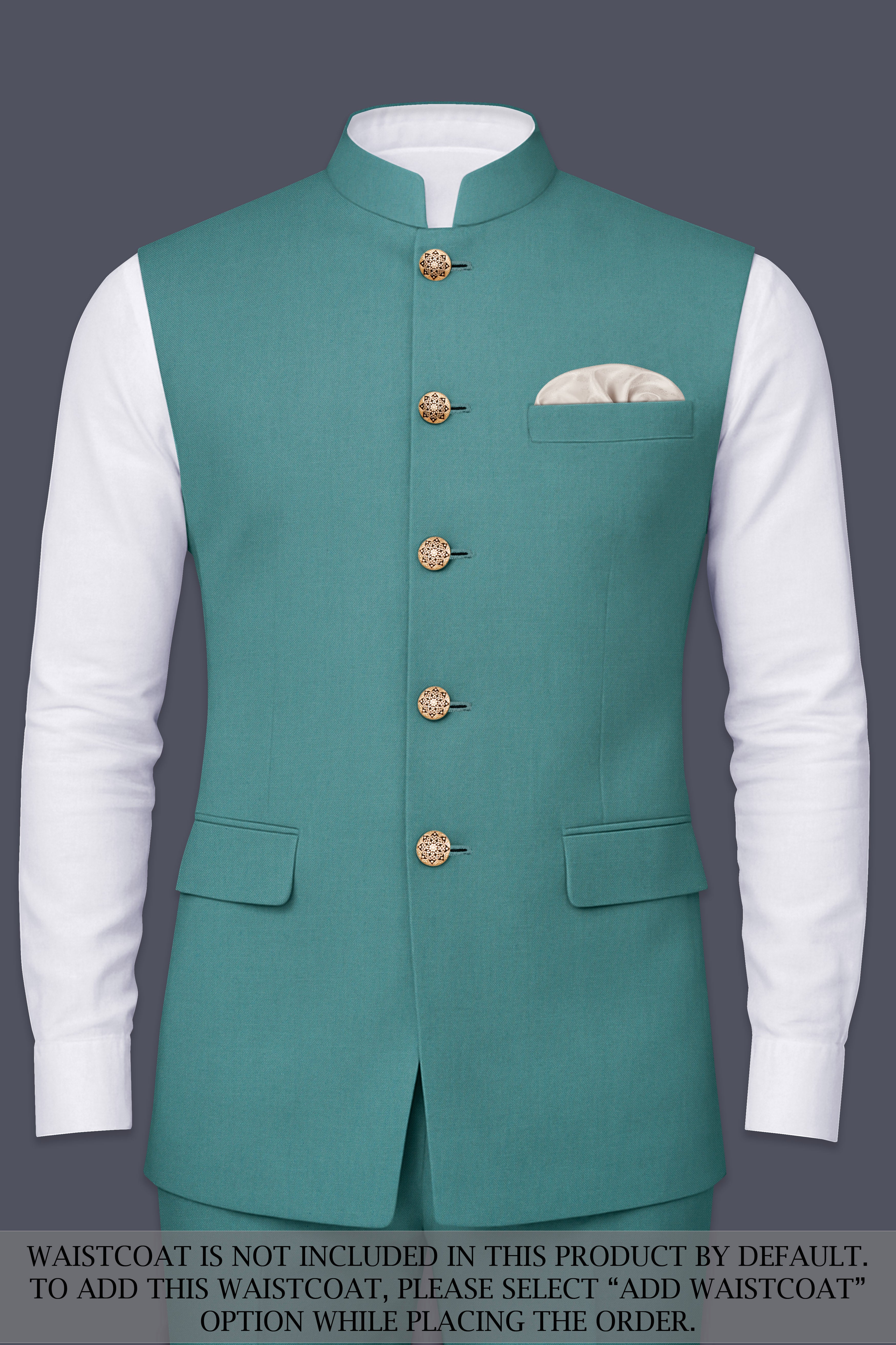 Travirid-Gothic Green Wool Rich Bandhgala Slight Stretch Suit