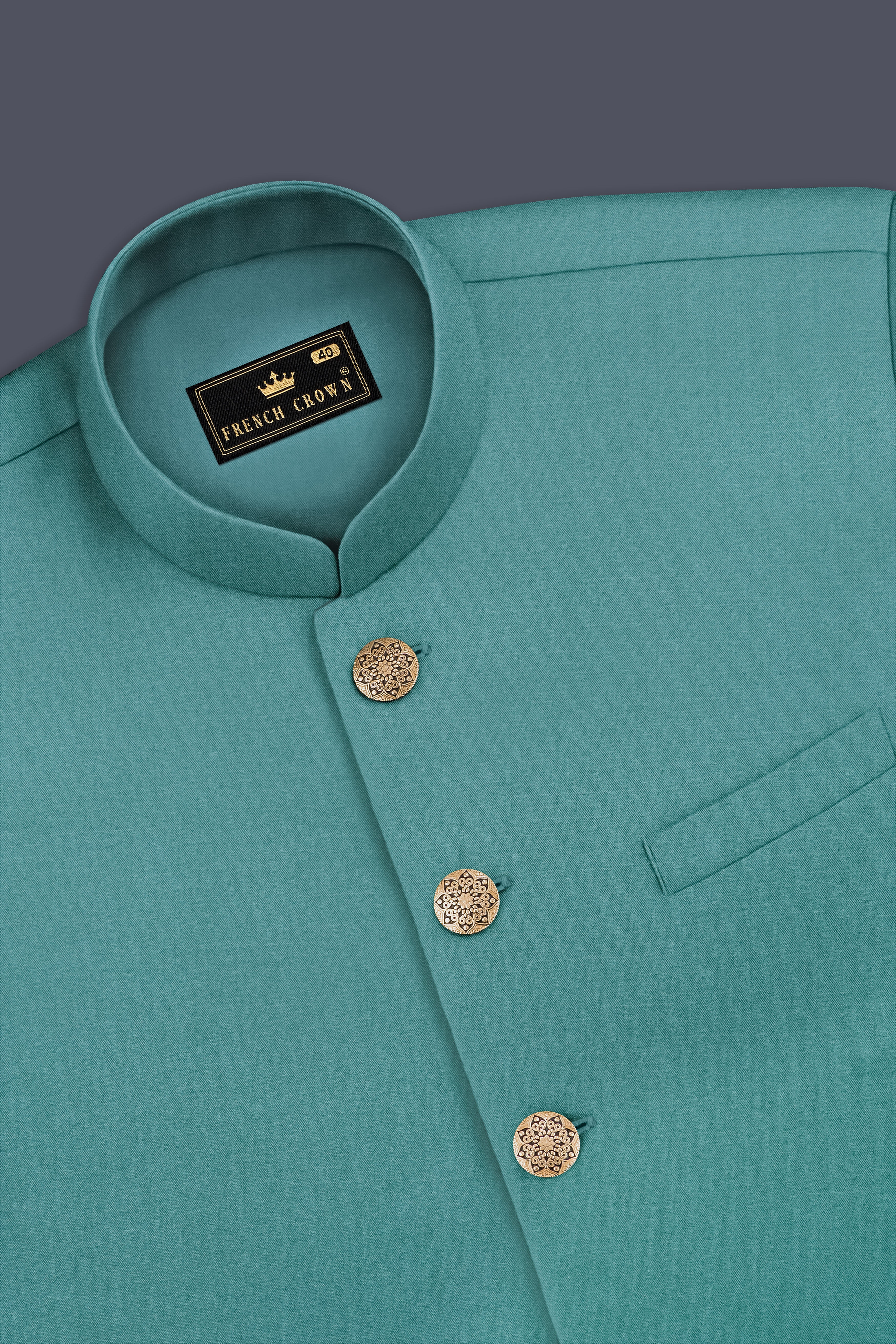 Travirid-Gothic Green Wool Rich Bandhgala Slight Stretch Suit