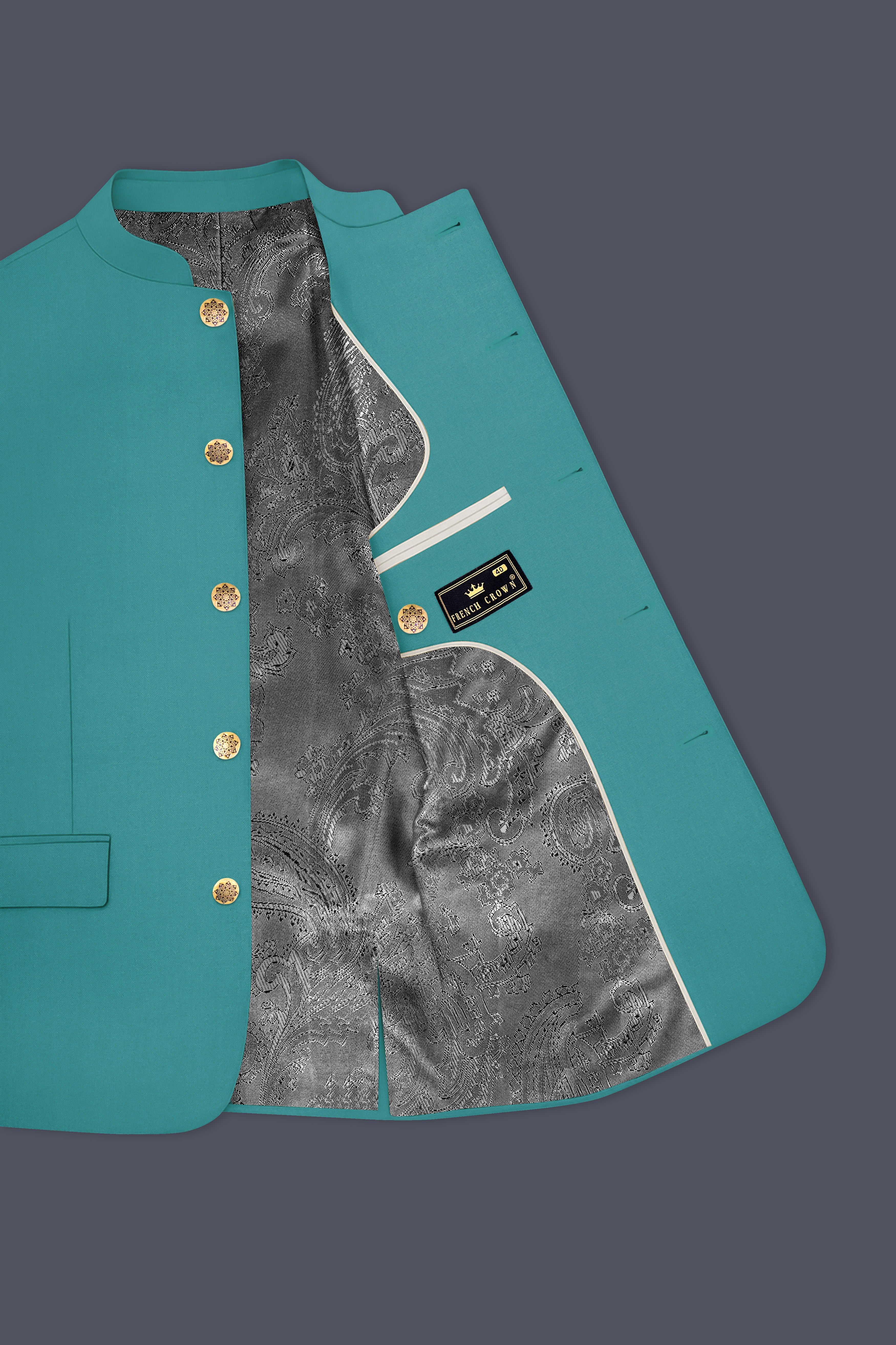 Travirid-Gothic Green Wool Rich Bandhgala Slight Stretch Suit
