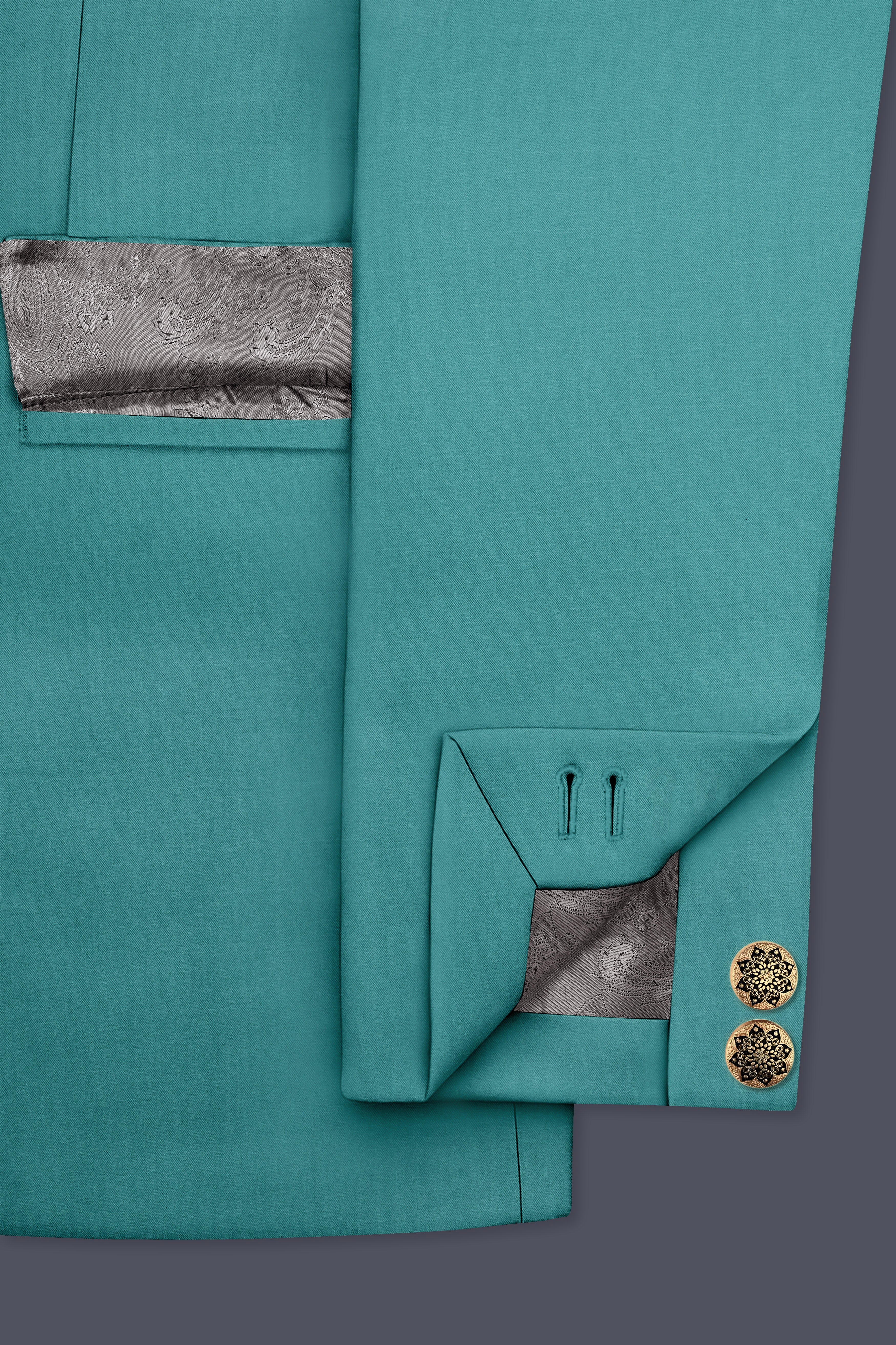Travirid-Gothic Green Wool Rich Bandhgala Slight Stretch Suit
