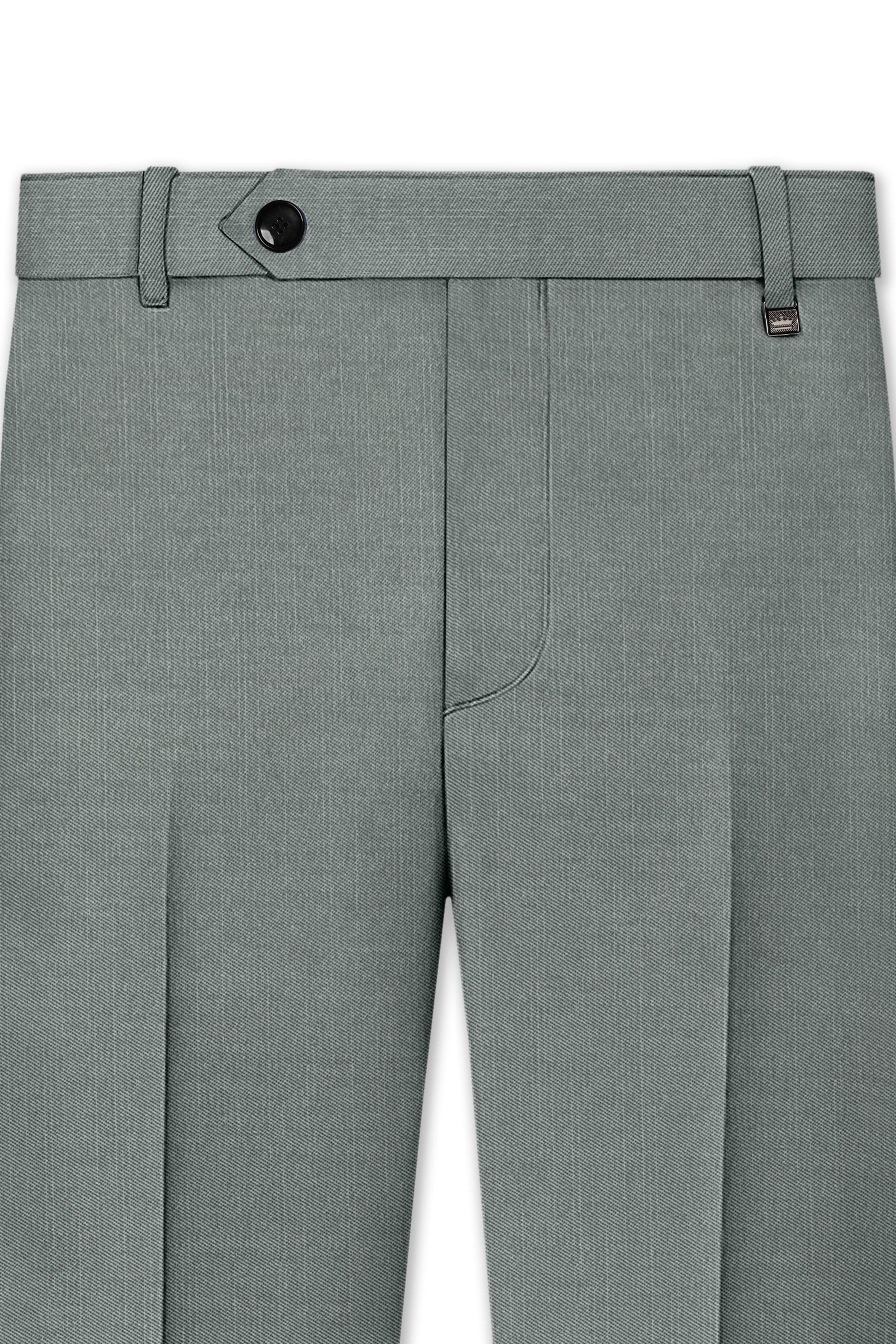 Travliam-William Green Wool Rich Cross Placket Bandhgala Slight Stretch Suit