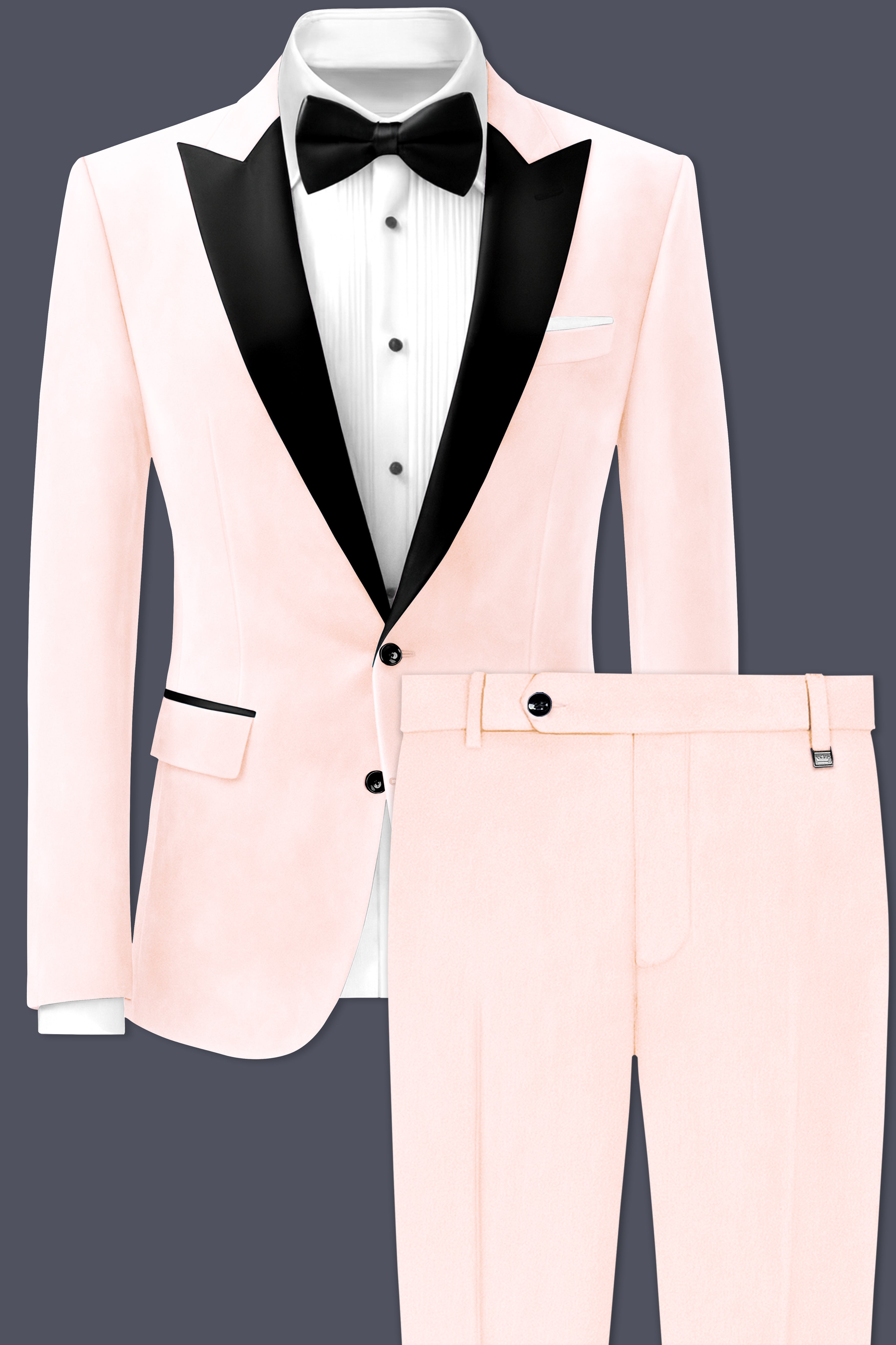 Cremivell-Almond Cream Textured Velvet Peak Lapel Tuxedo Suit
