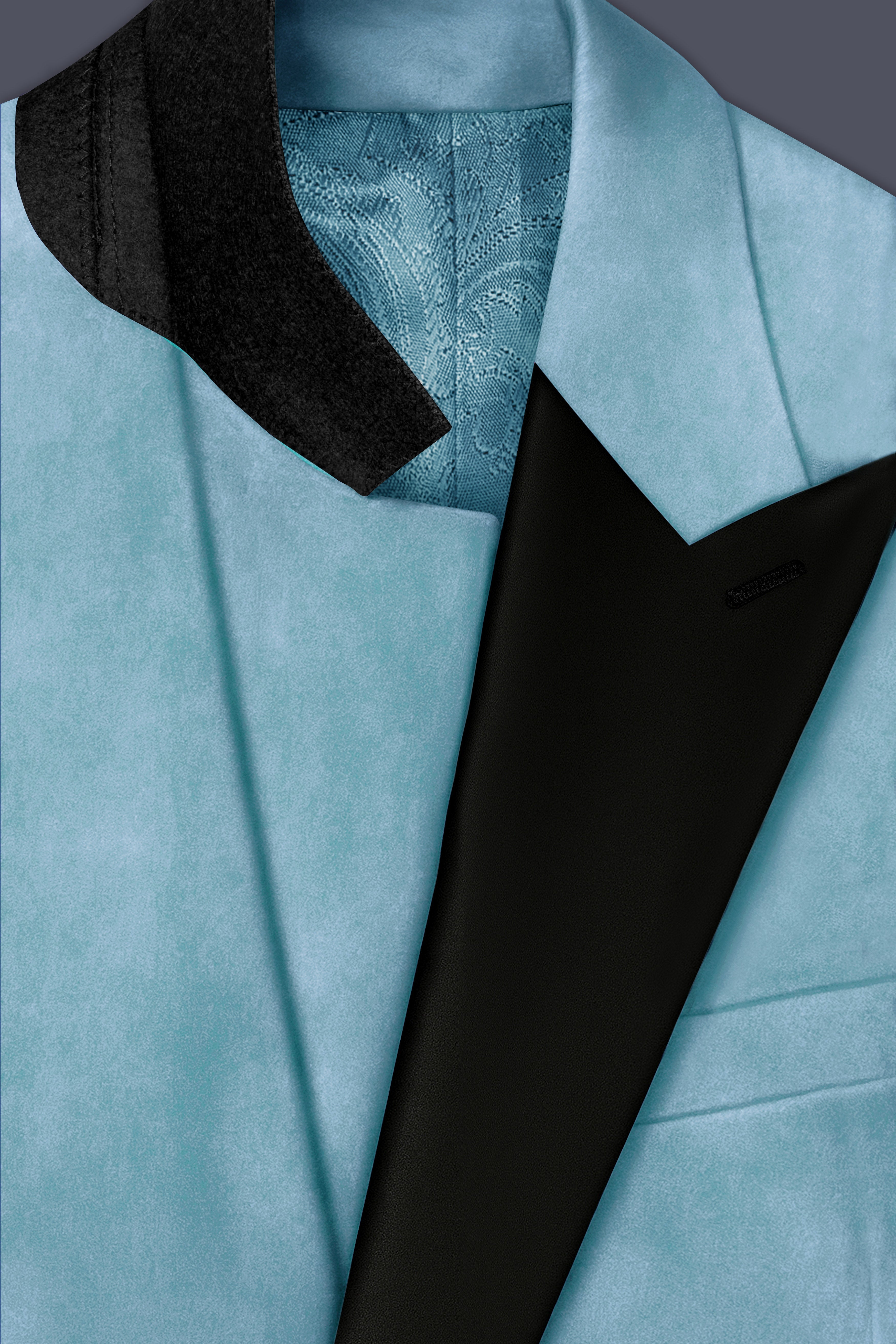 Ocevel-Naptune Blue Velvet Peak Lapel Tuxedo Suit