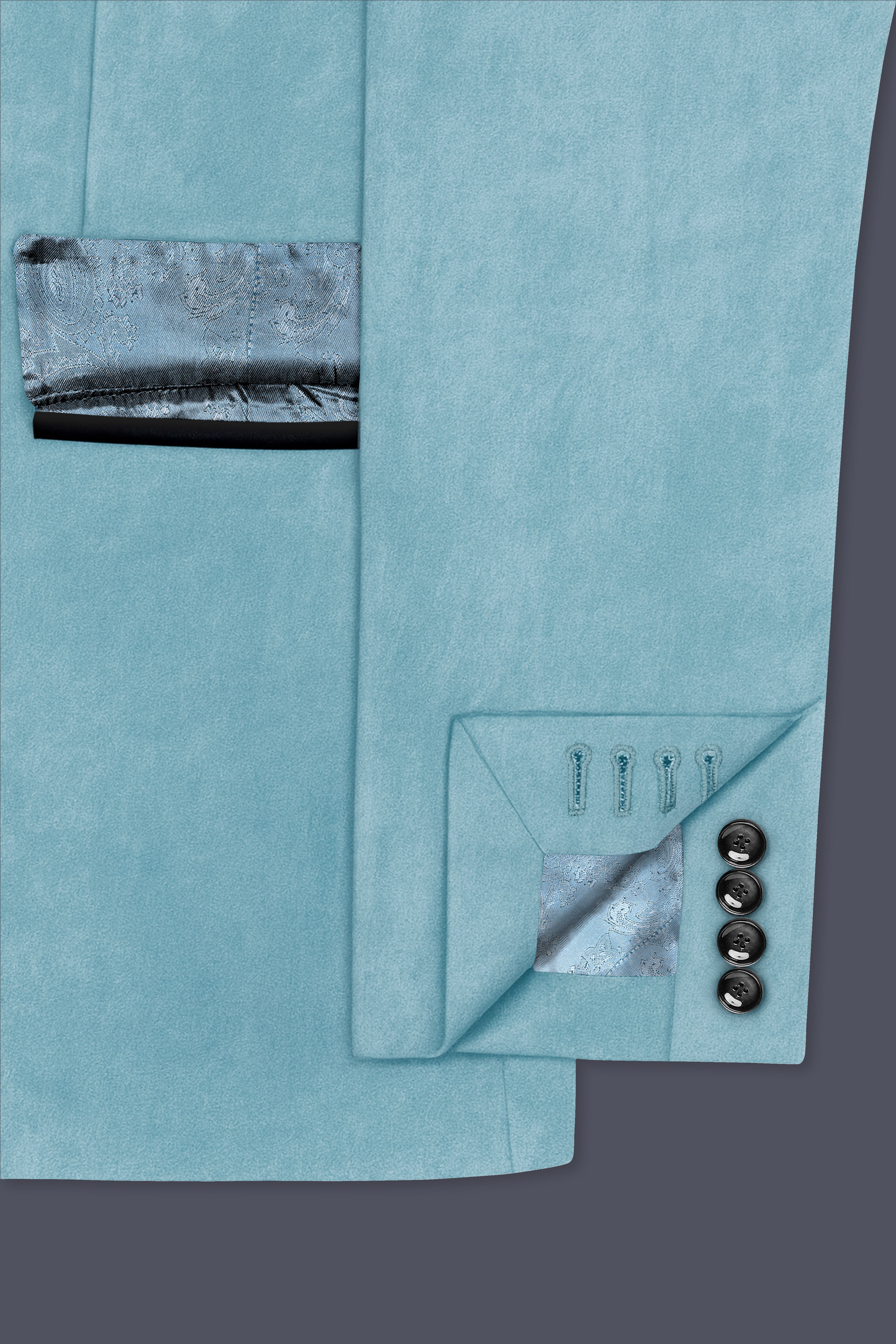 Ocevel-Naptune Blue Velvet Peak Lapel Tuxedo Suit