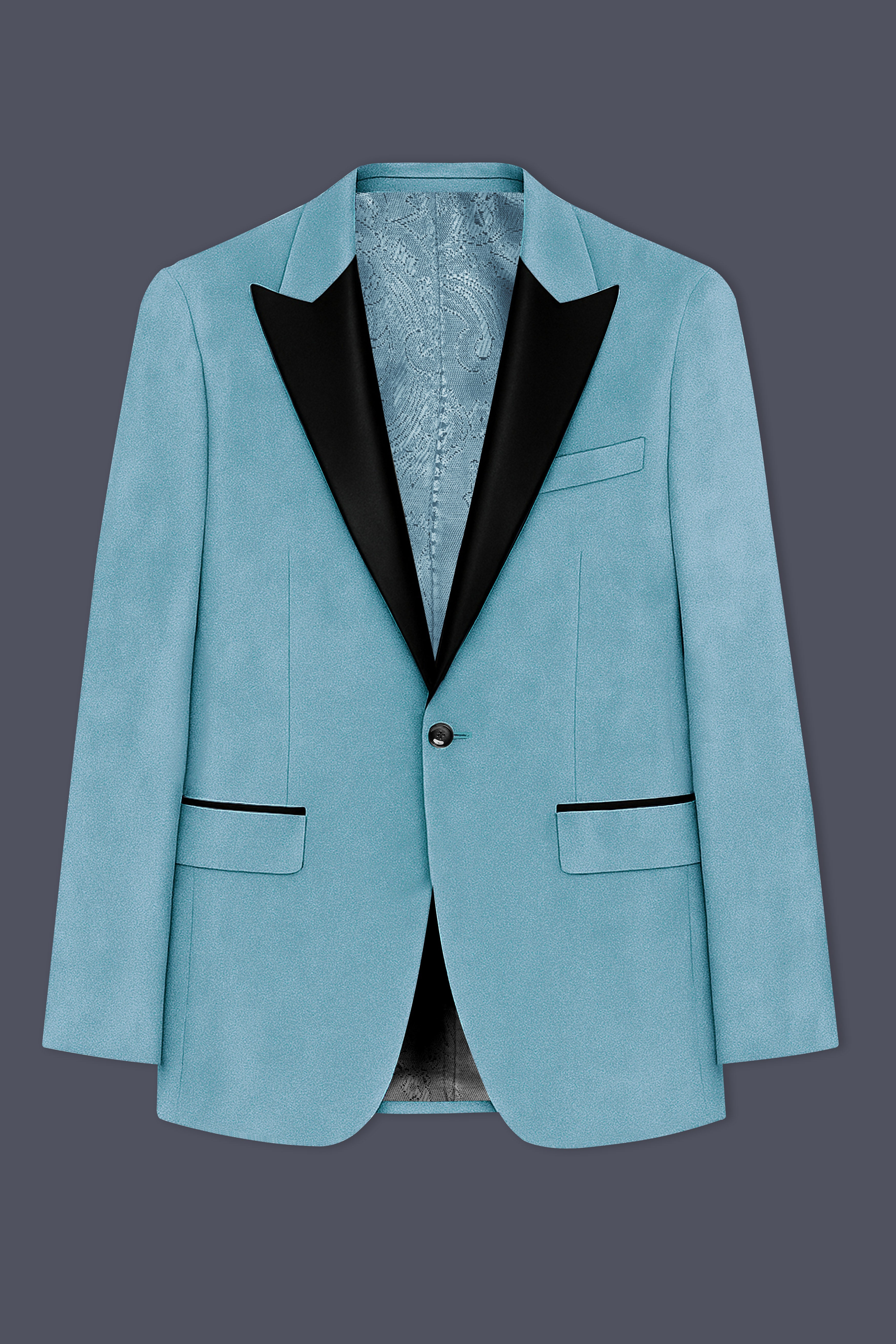 Ocevel-Naptune Blue Velvet Peak Lapel Tuxedo Suit