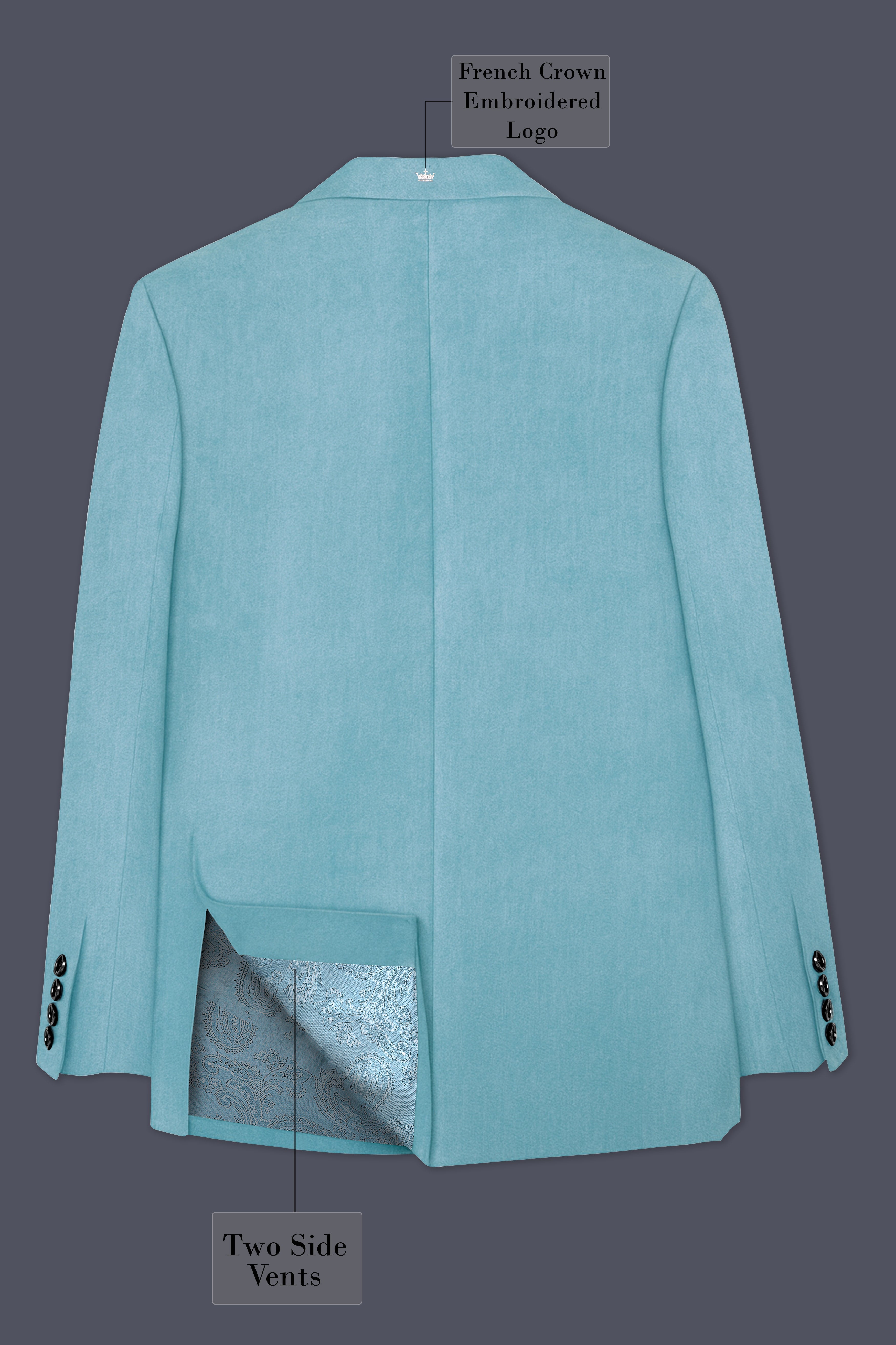 Ocevel-Naptune Blue Velvet Peak Lapel Tuxedo Suit