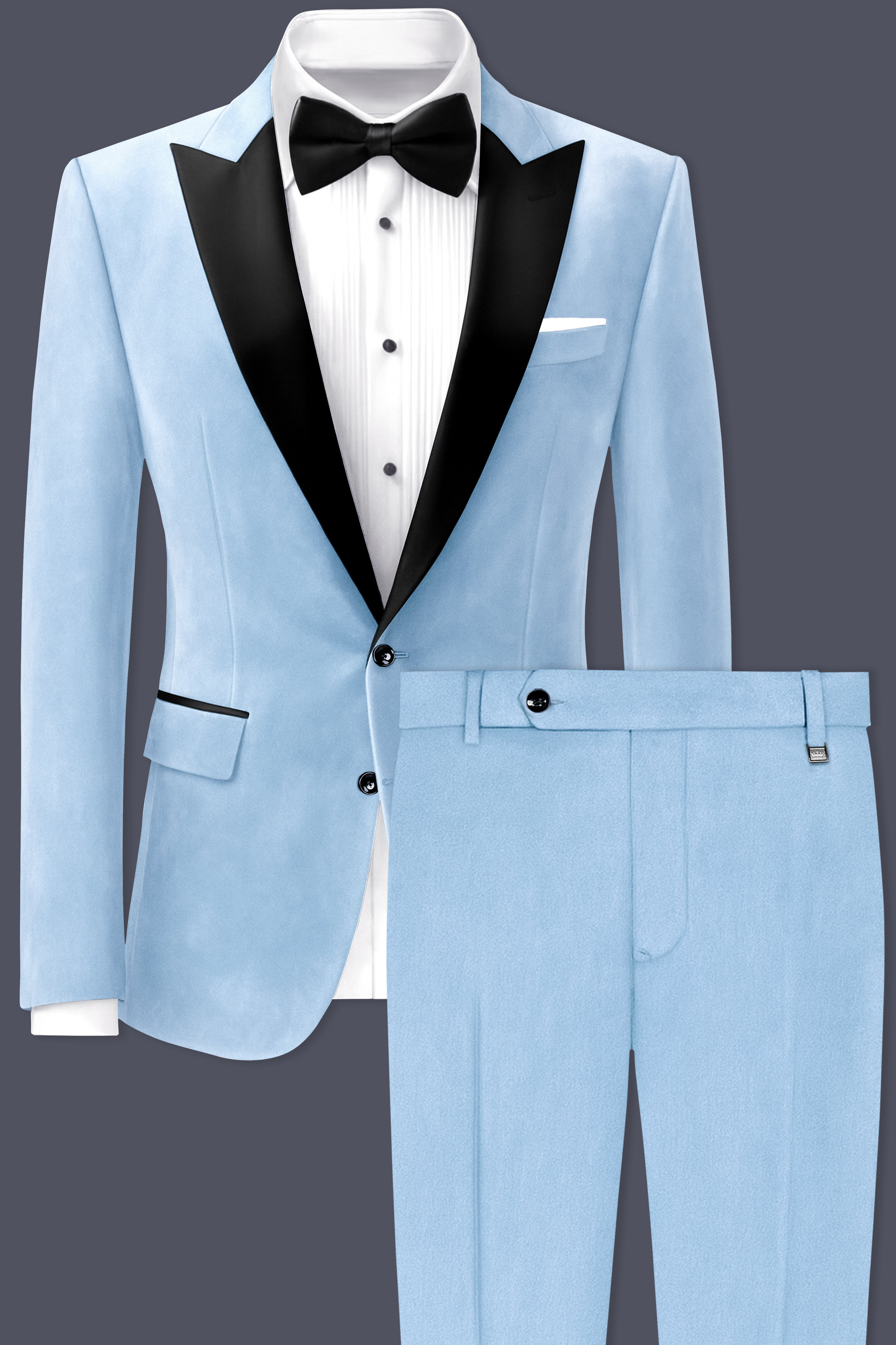 Velairis-Spindle Sky Blue Textured Velvet Peak Lapel Tuxedo Suit