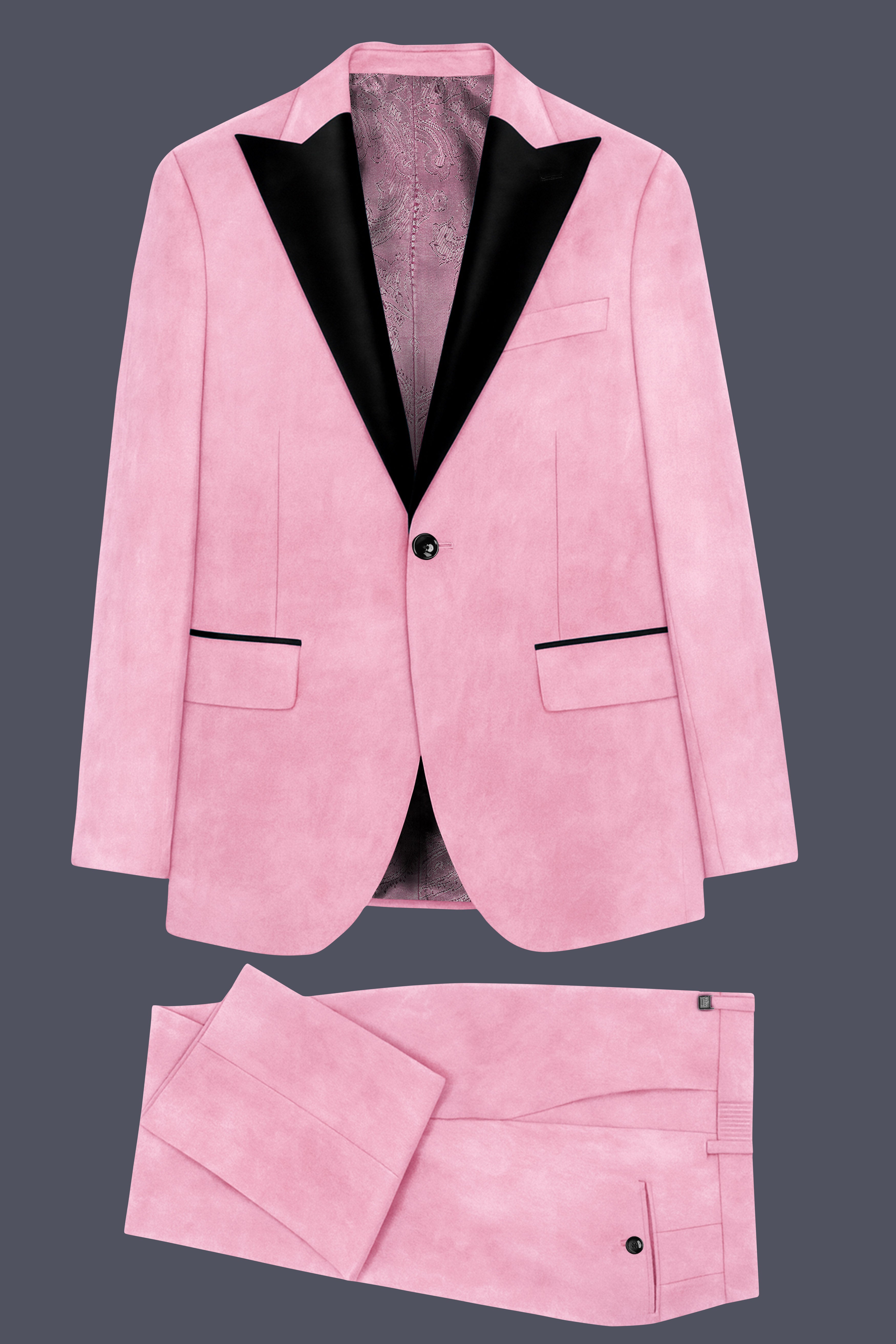 Fleurvel-Azalea Pink Velvet Peak Lapel Tuxedo Suit