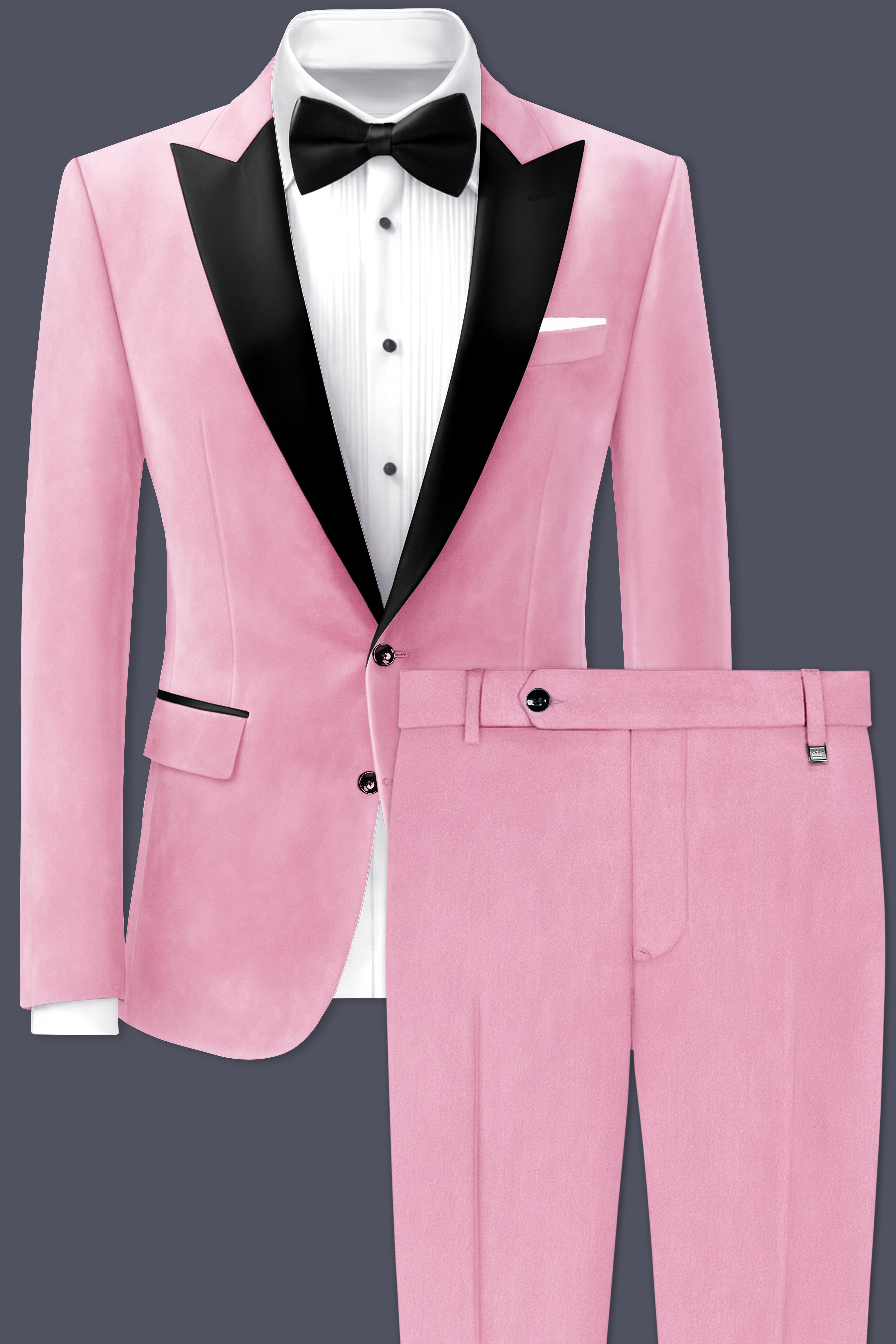 Fleurvel-Azalea Pink Textured Velvet Peak Lapel Tuxedo Suit