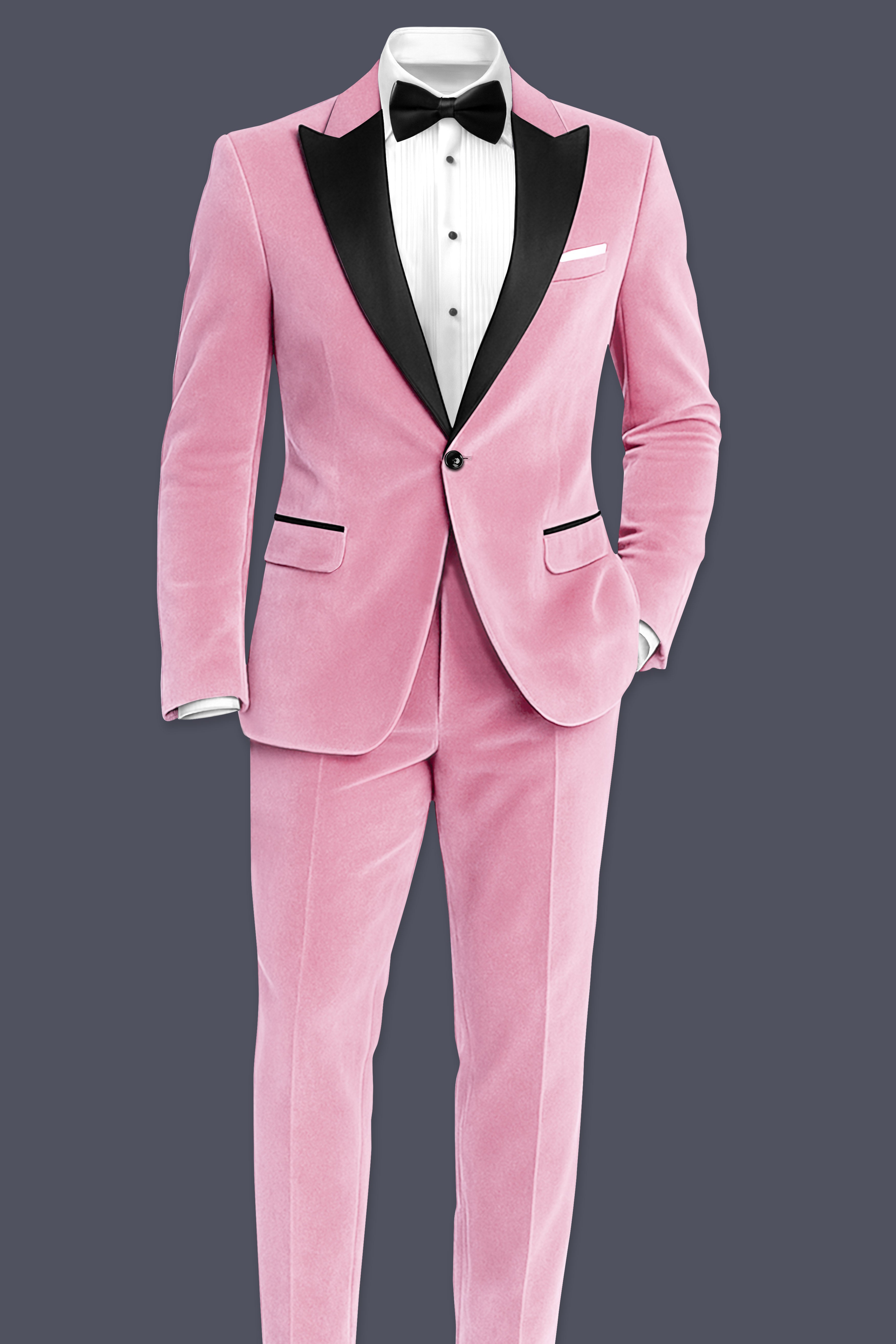 Fleurvel-Azalea Pink Velvet Peak Lapel Tuxedo Suit