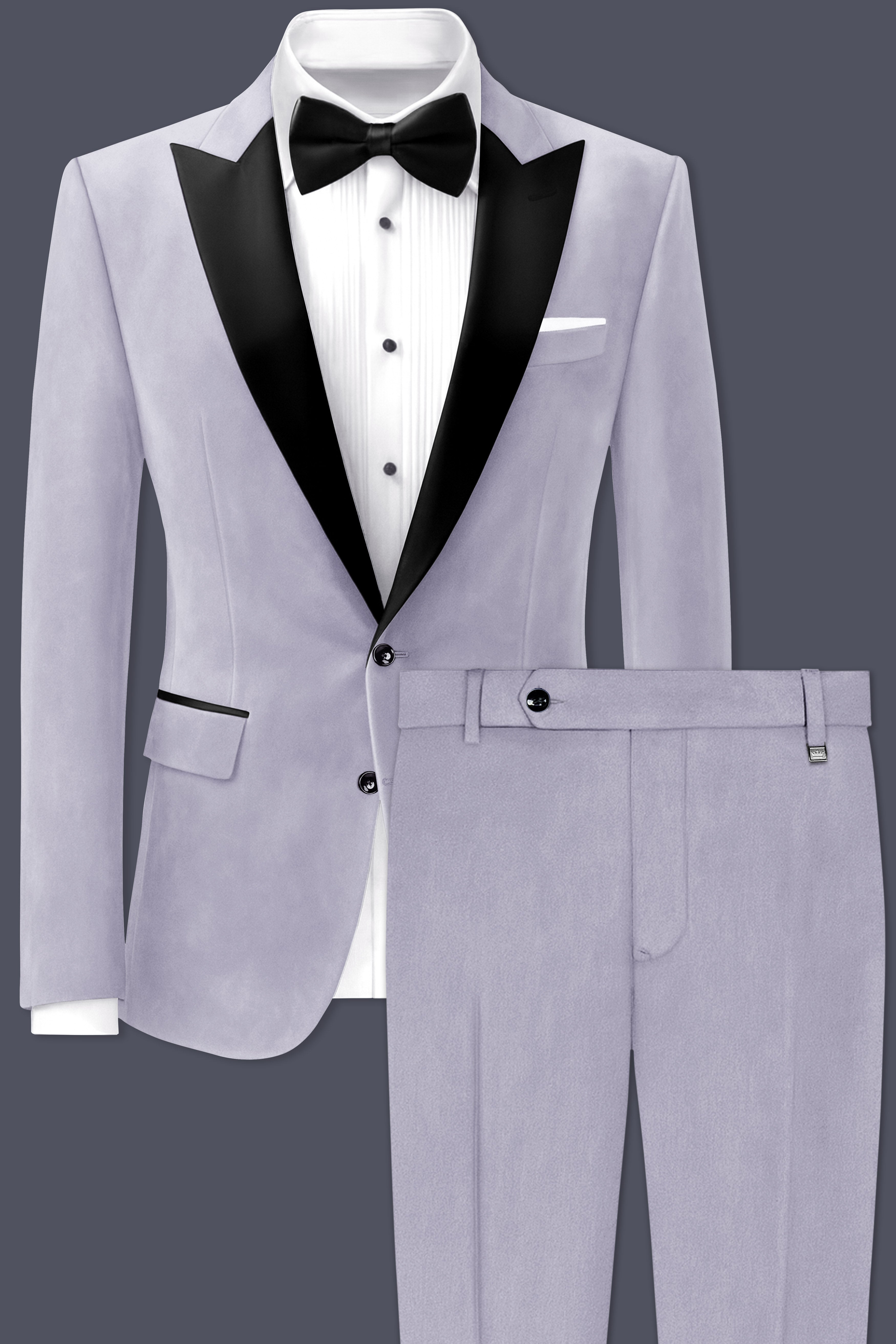Argivell-French Gray Textured Velvet Peak Lapel Tuxedo Suit