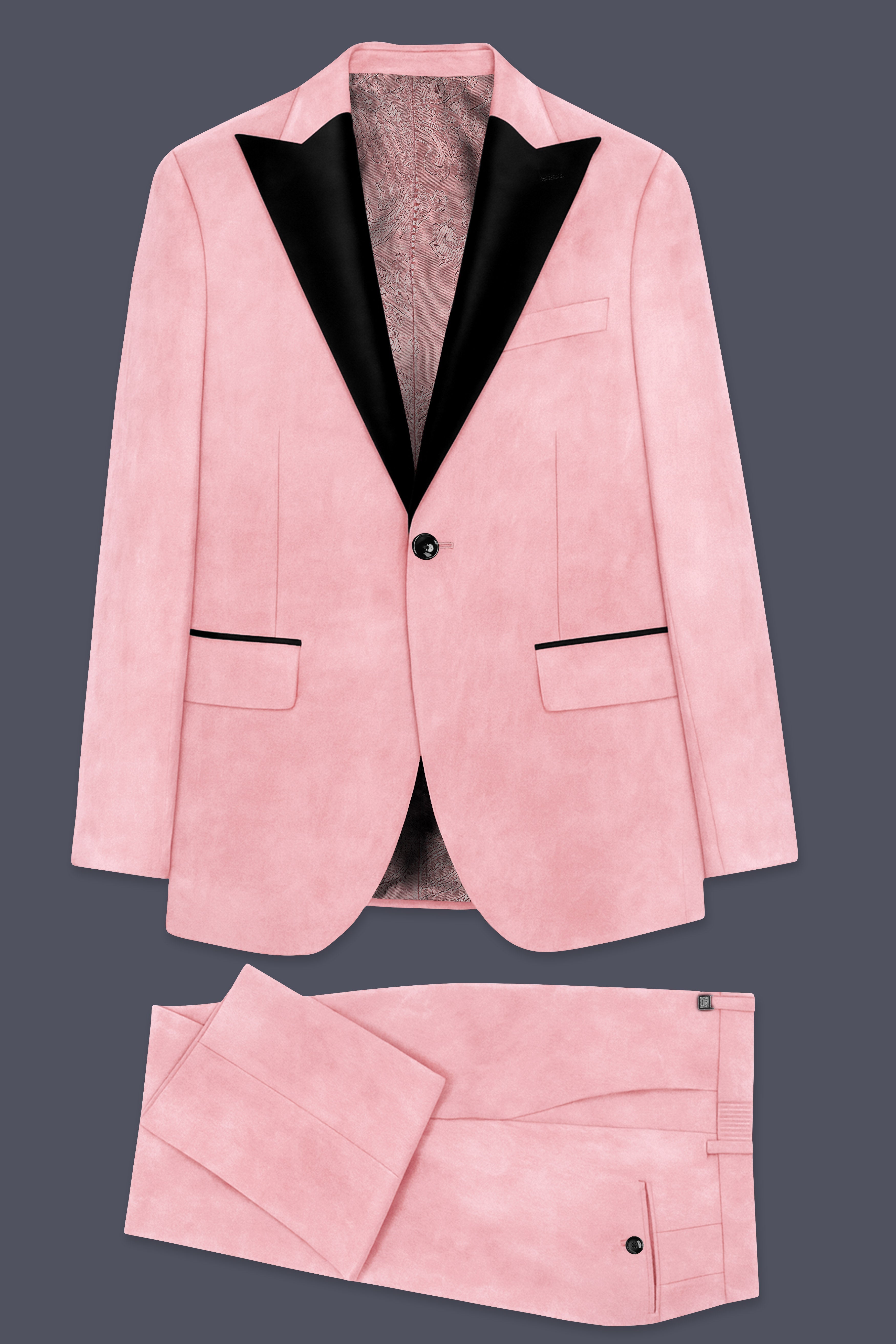 Rosivell-Careys Pink Velvet Peak Lapel Tuxedo Suit
