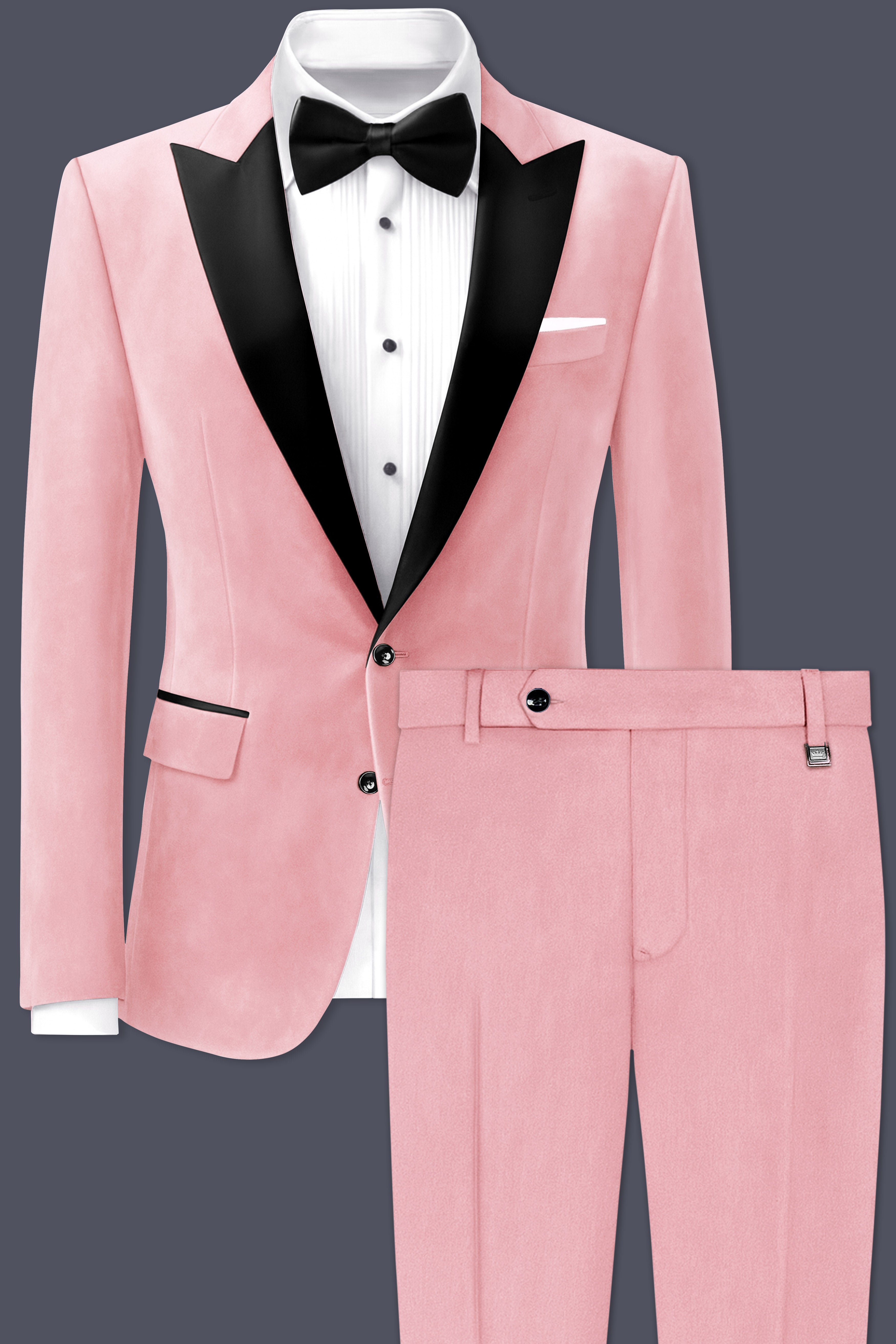 Rosivell-Careys Pink Textured Velvet Peak Lapel Tuxedo Suit