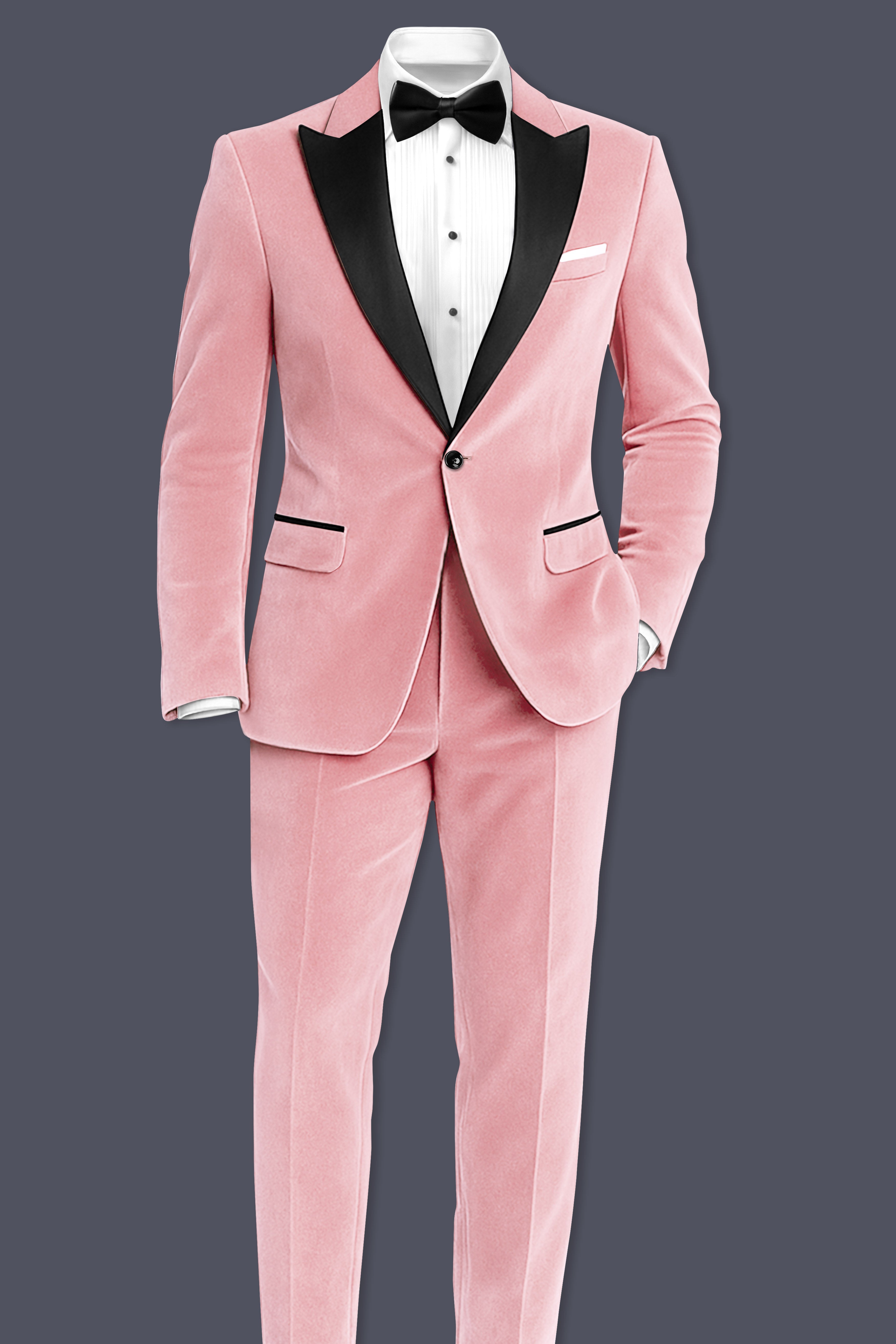 Rosivell-Careys Pink Velvet Peak Lapel Tuxedo Suit