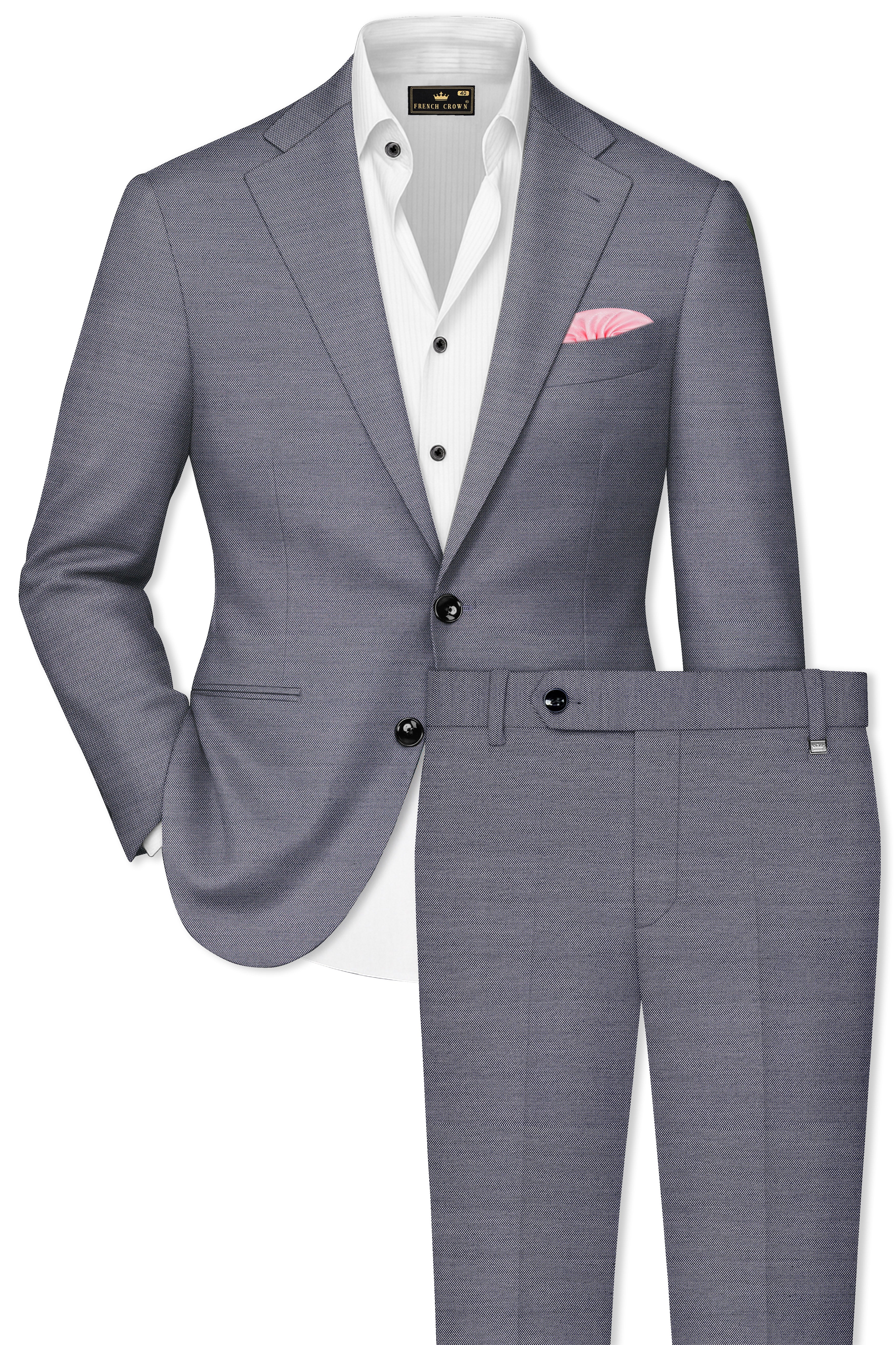 Herrivell-Martinique Blue Herringbone Textured Wool Rich Single Breasted Suit