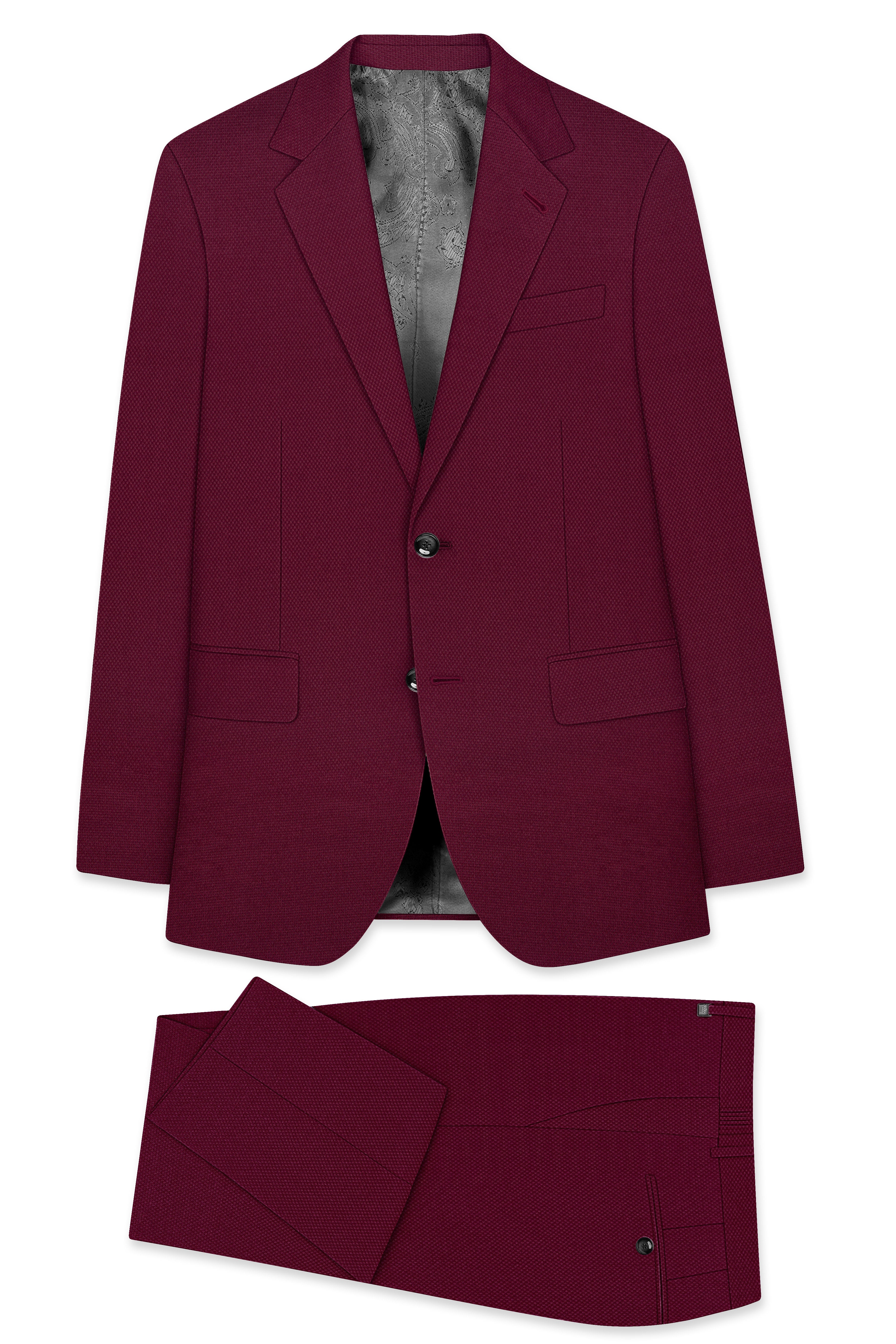 Marcrest-Castro Maroon Textured Wool Rich Single Breasted Suit