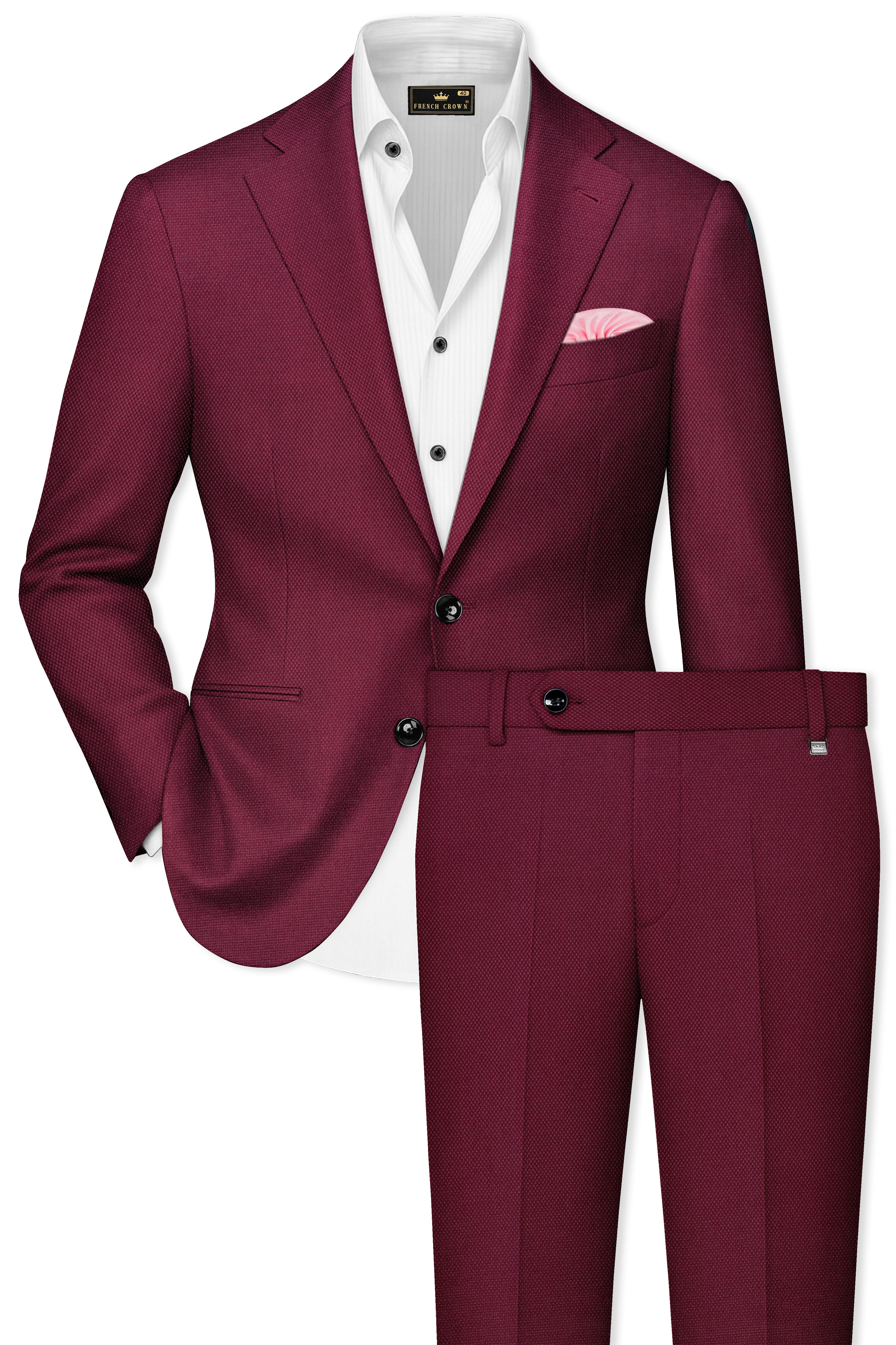 Marcrest-Castro Maroon Textured Wool Rich Single Breasted Suit