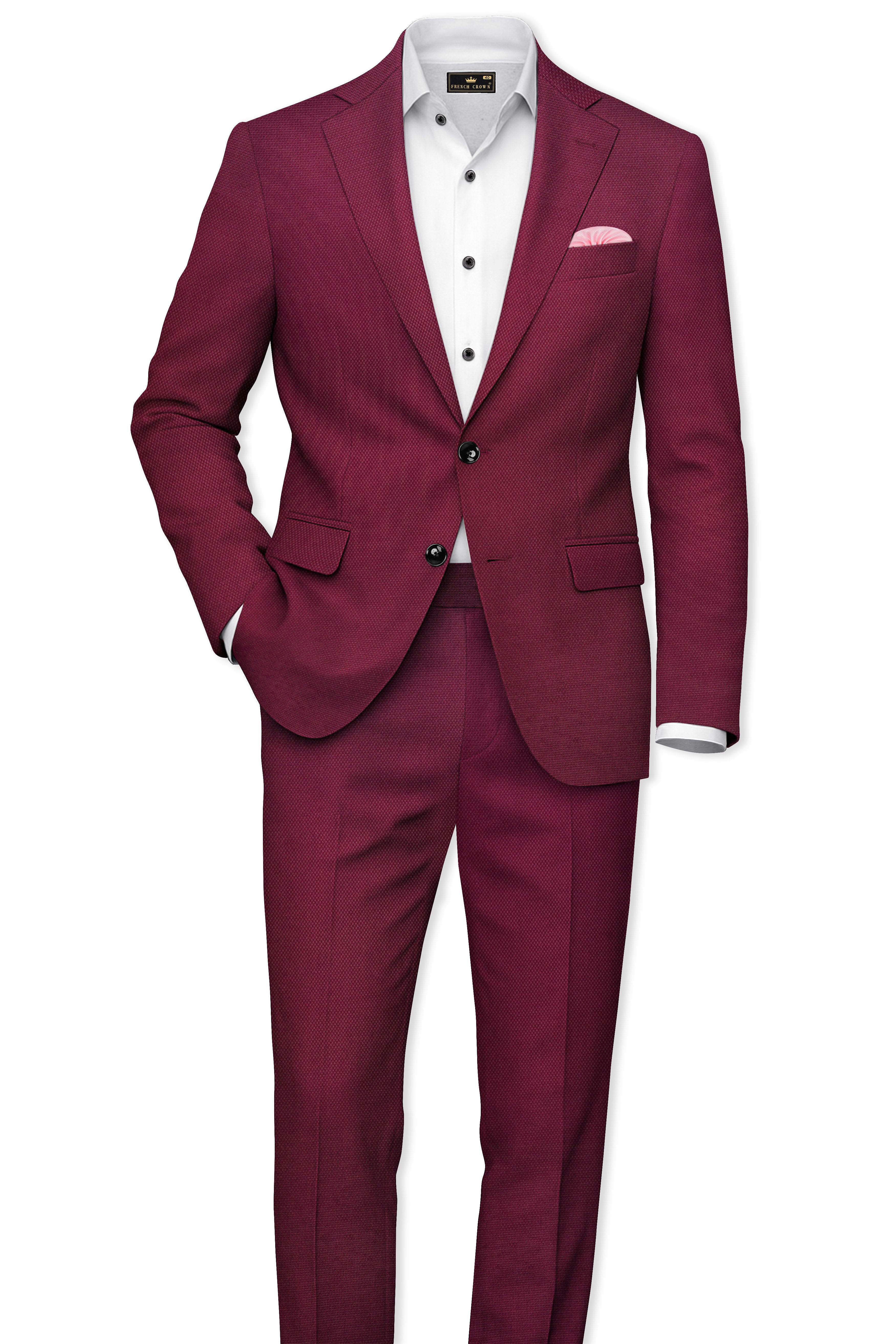 Marcrest-Castro Maroon Textured Wool Rich Single Breasted Suit