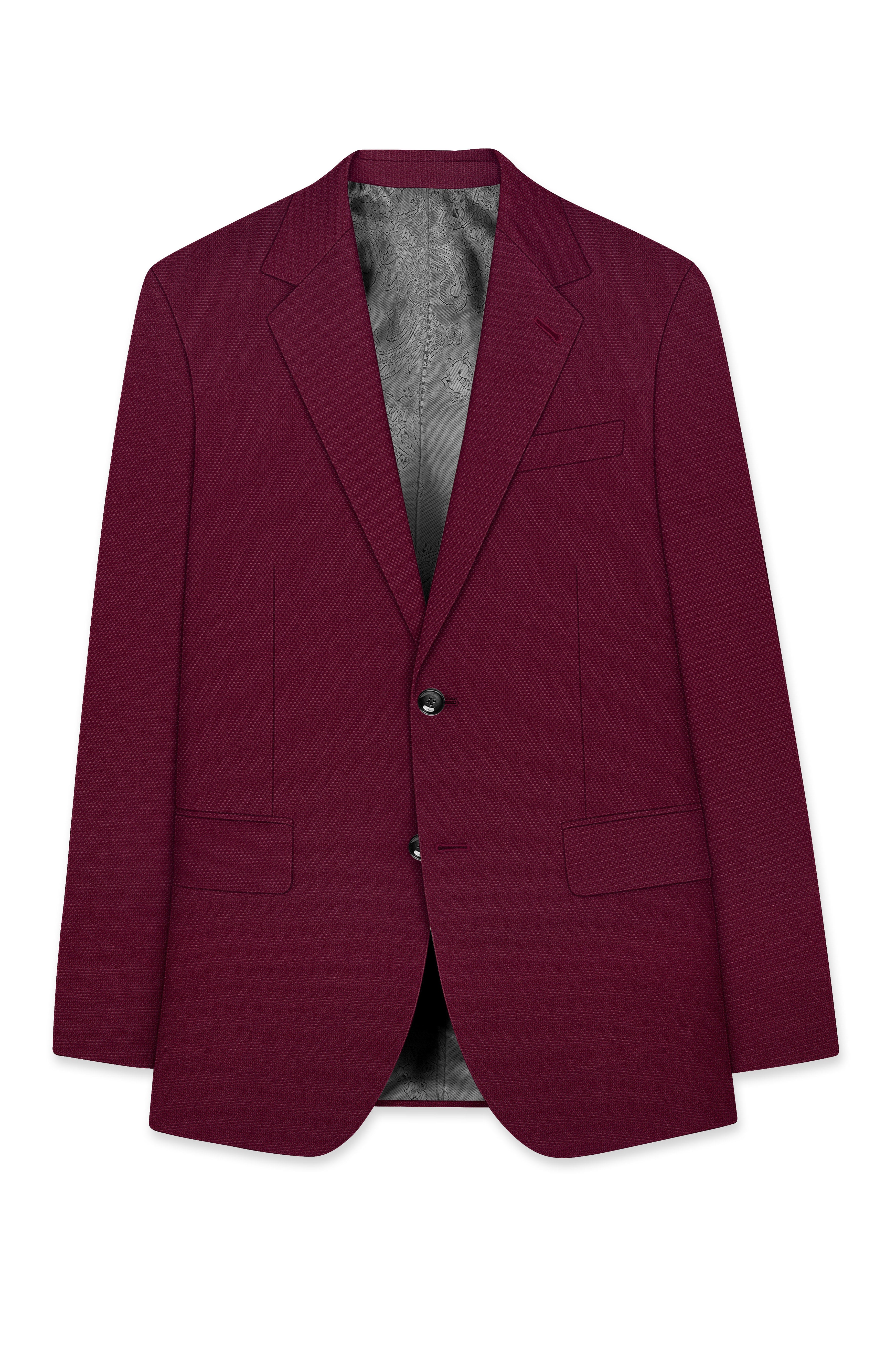 Marcrest-Castro Maroon Textured Wool Rich Single Breasted Suit
