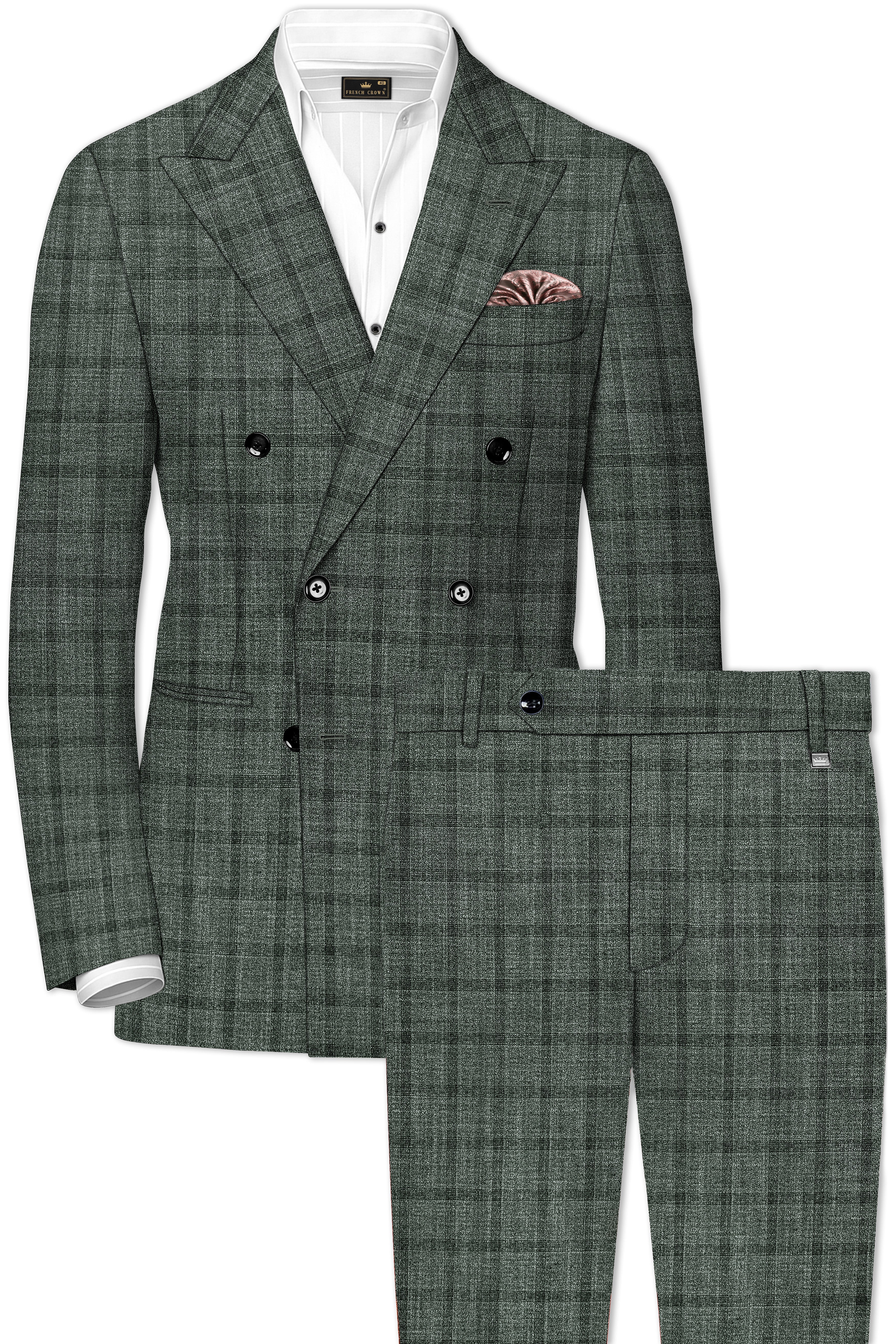 Velgris-Fuscous Gray Plaid Wool Rich Double Breasted Suit