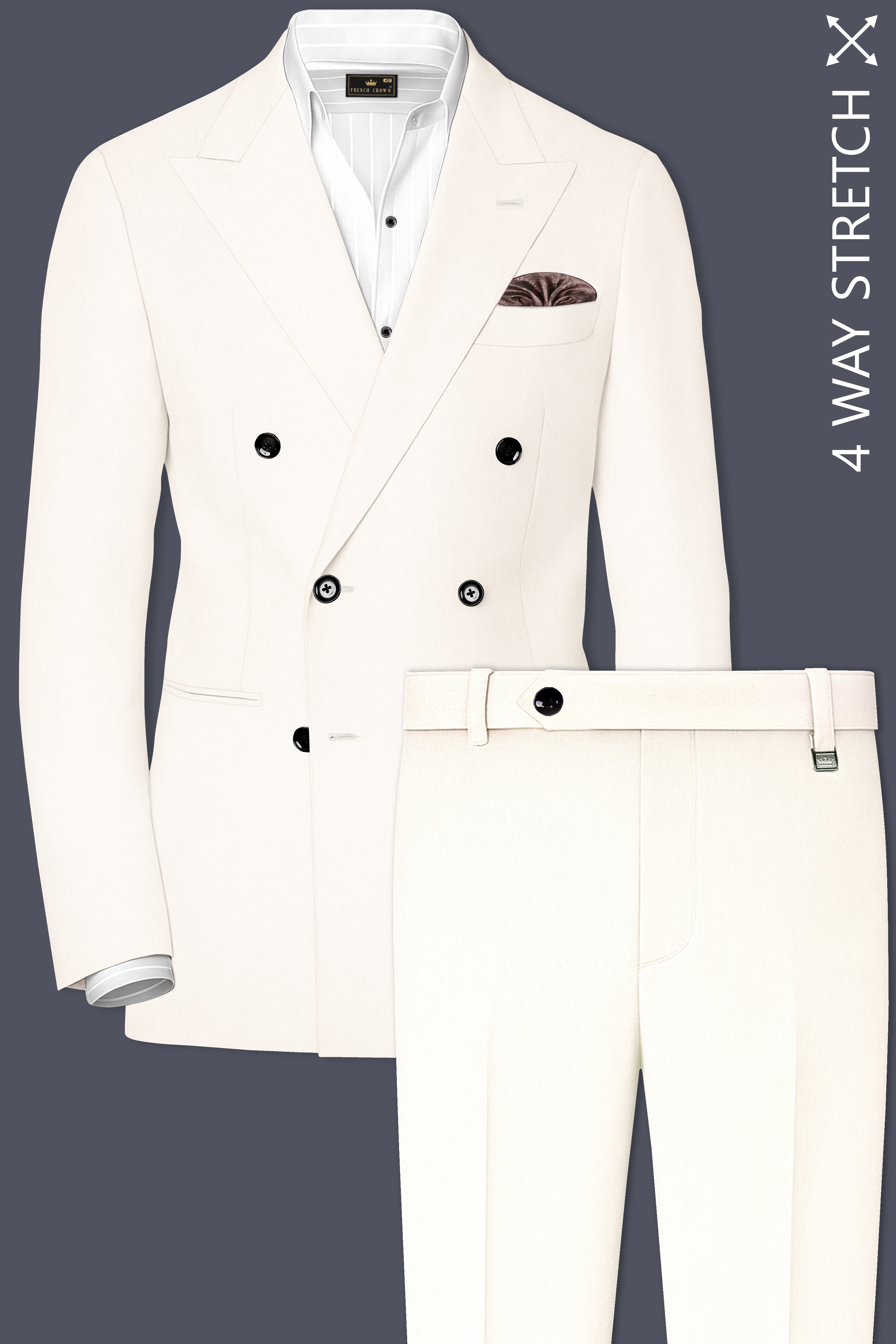 Biancore-Vista White Premium Cotton Double Breasted Suit