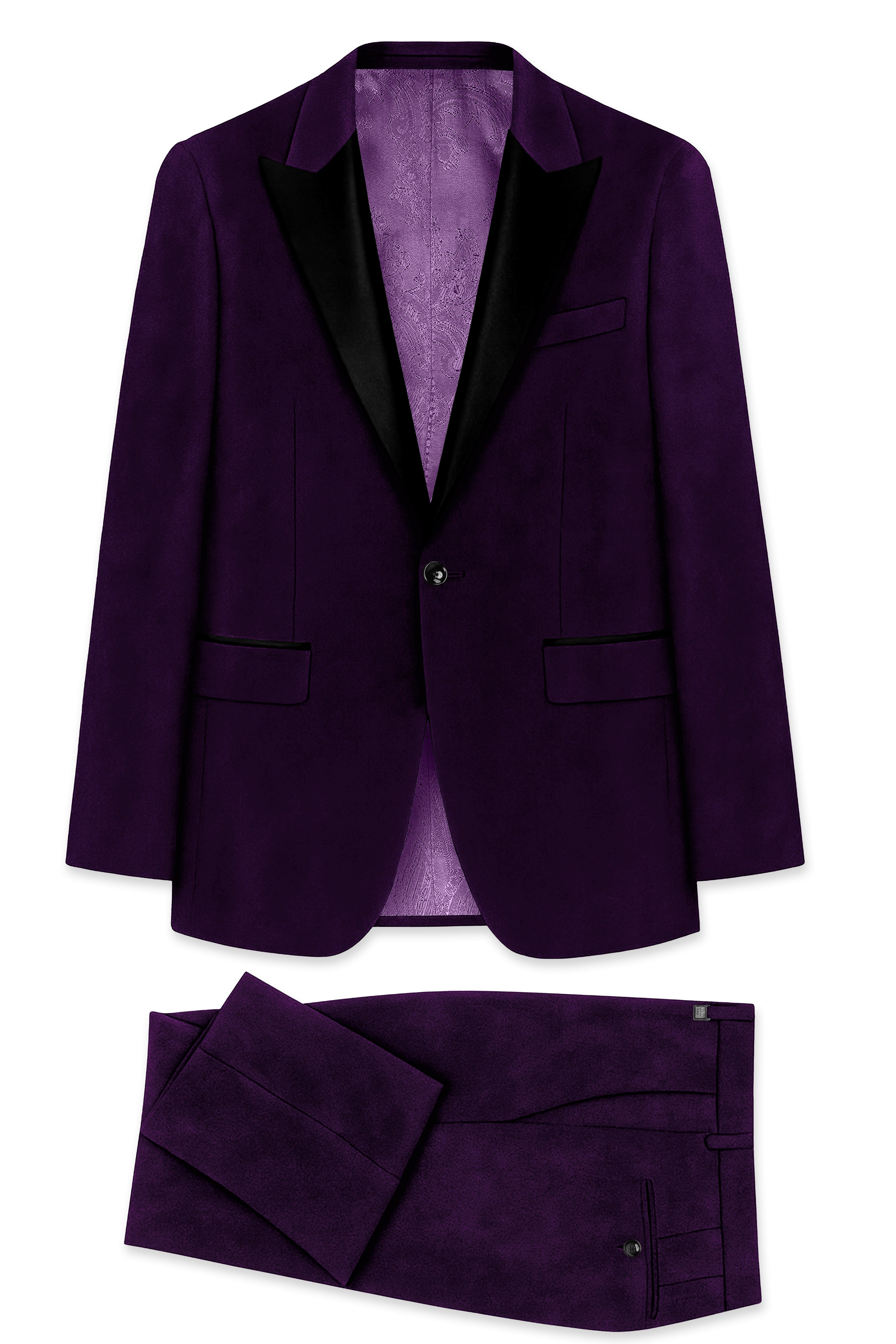Purvella-Rasin Purple Velvet Peak Lapel Tuxedo Suit