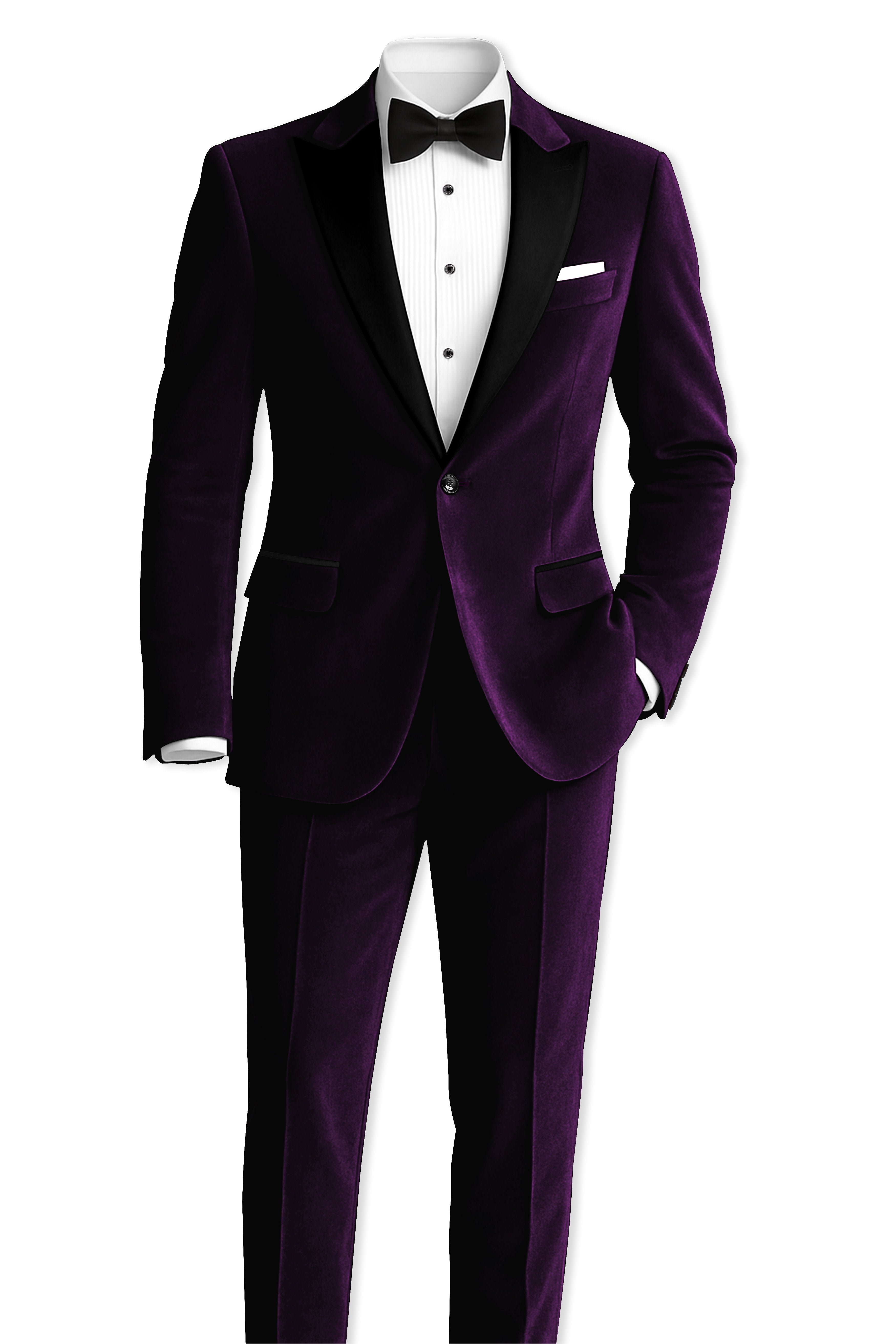 Purvella-Rasin Purple Velvet Peak Lapel Tuxedo Suit