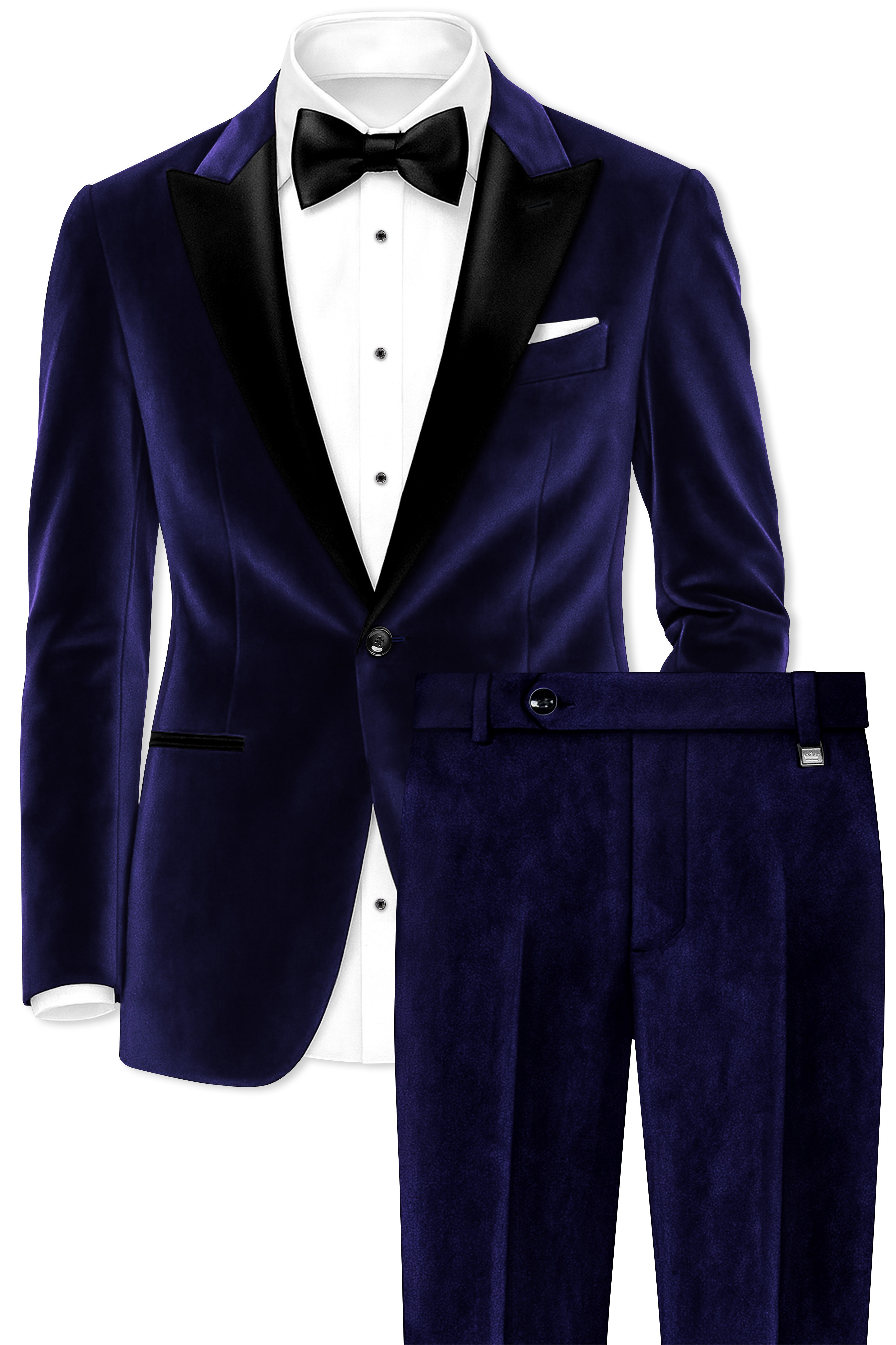 Azurion-Royal Blue Velvet Peak Lapel Tuxedo Suit