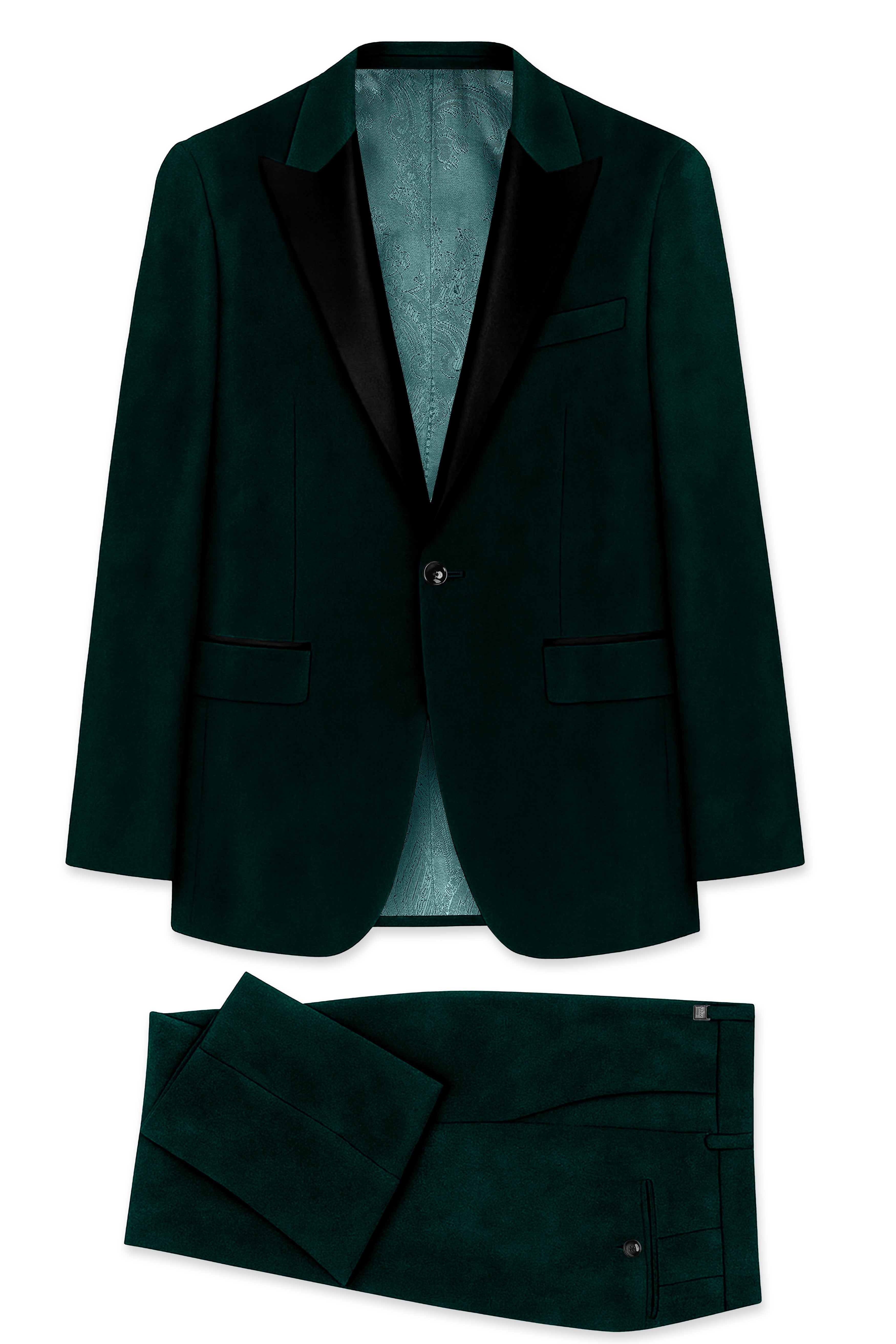 Emerivell-Racing Green Velvet Peak Lapel Tuxedo Suit