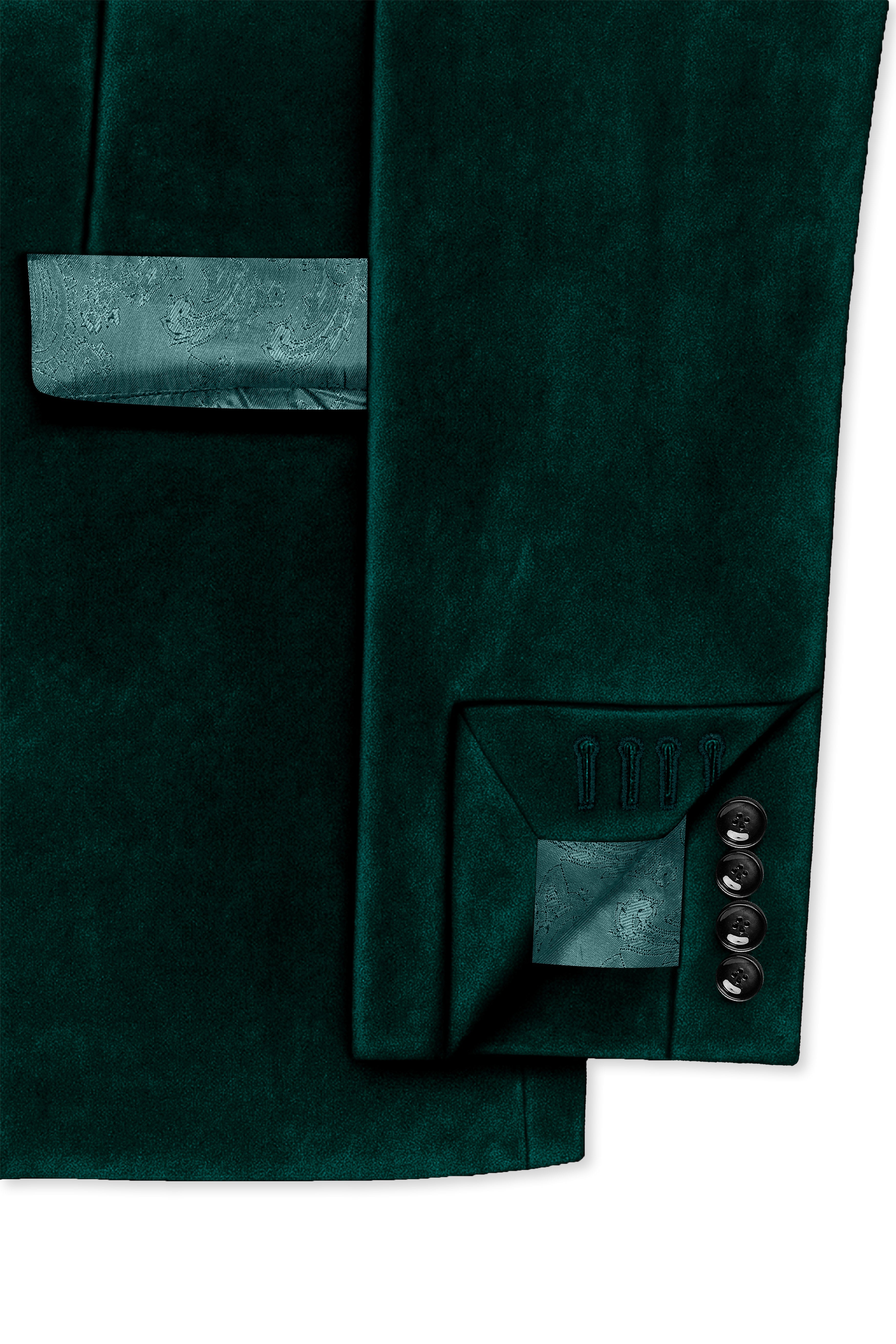 Emerivell-Racing Green Velvet Peak Lapel Tuxedo Suit