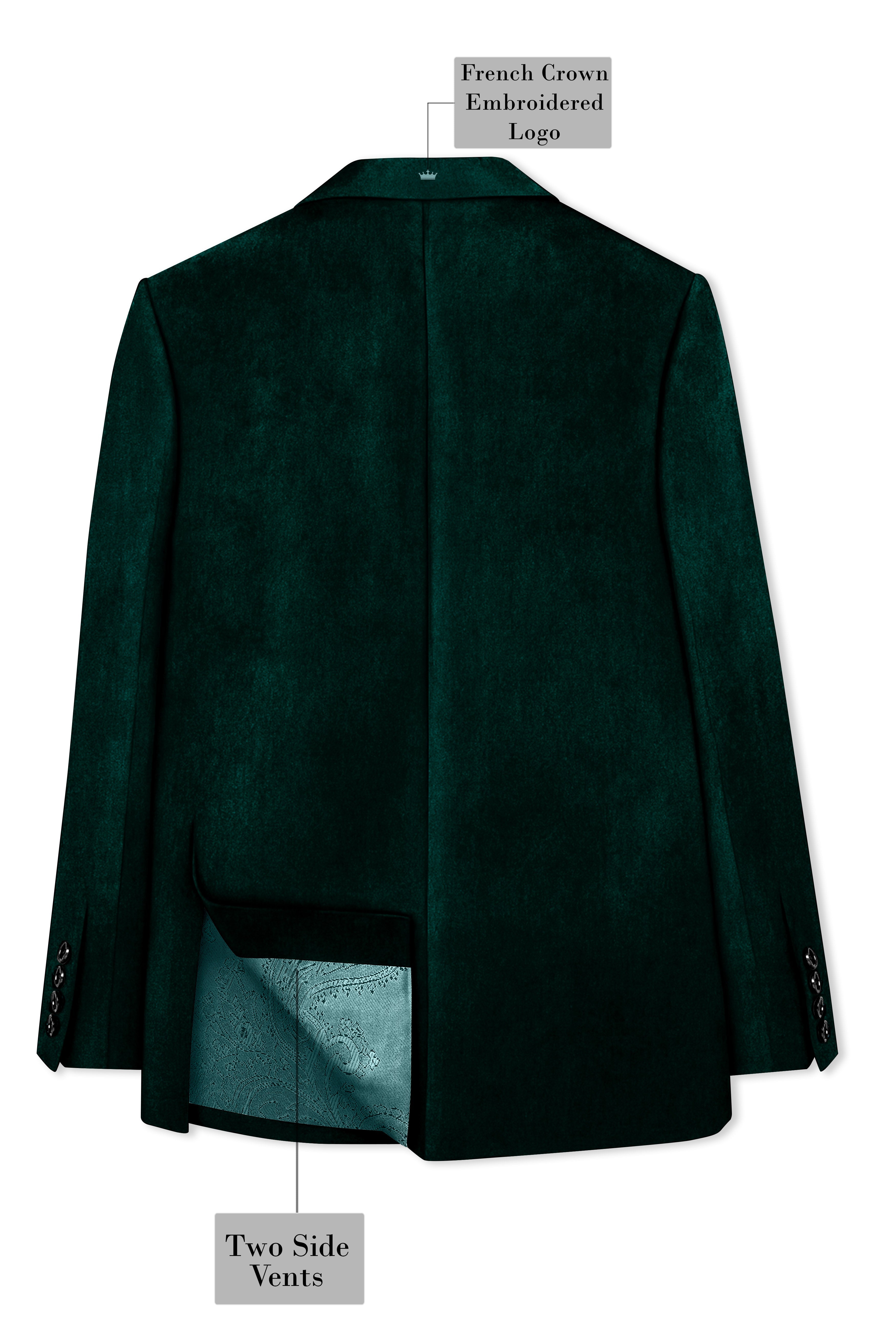 Emerivell-Racing Green Velvet Peak Lapel Tuxedo Suit