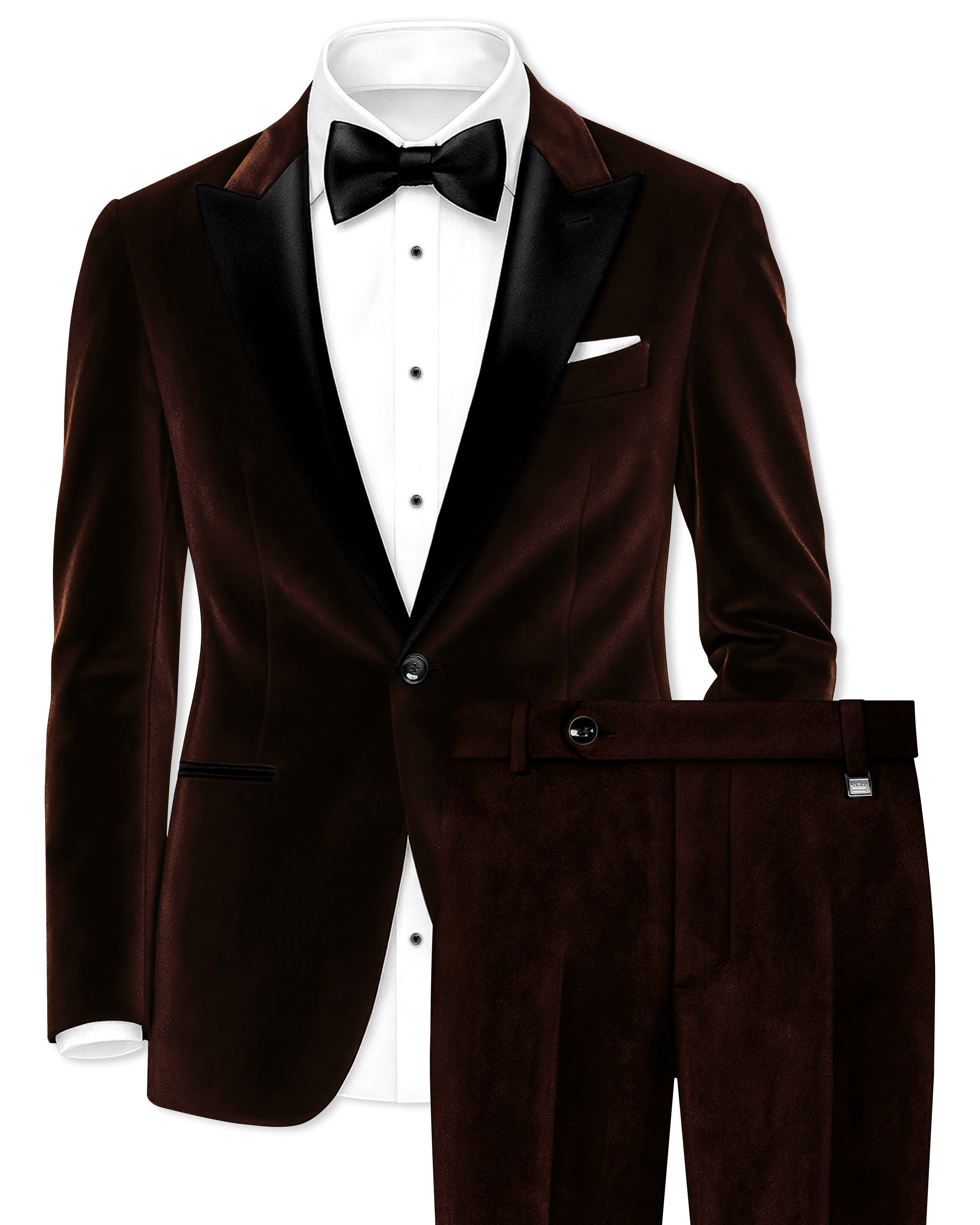 Fumivell-Asphalt Brown Velvet Peak Lapel Tuxedo Suit