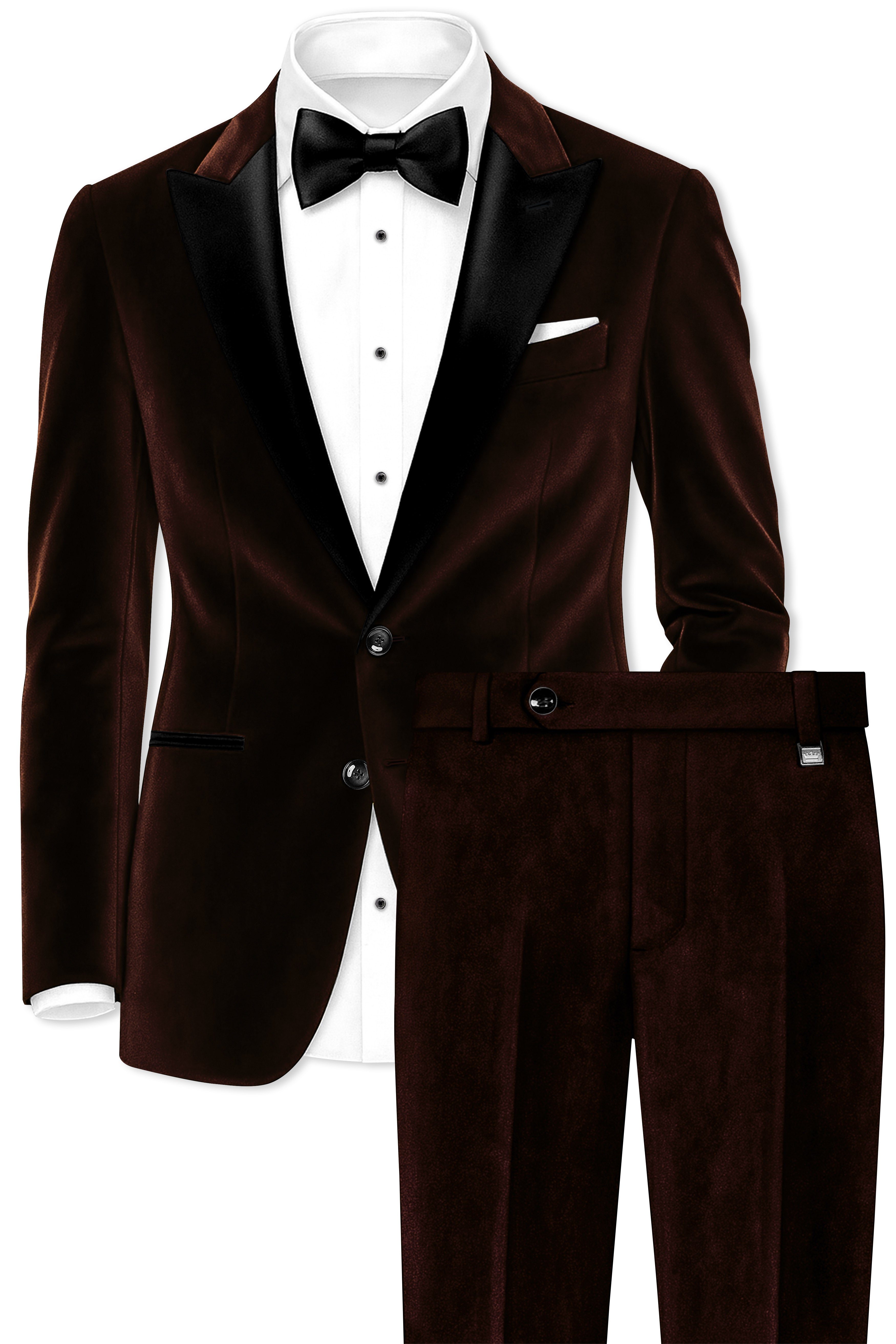 Fumivell-Asphalt Brown Velvet Peak Lapel Tuxedo Suit