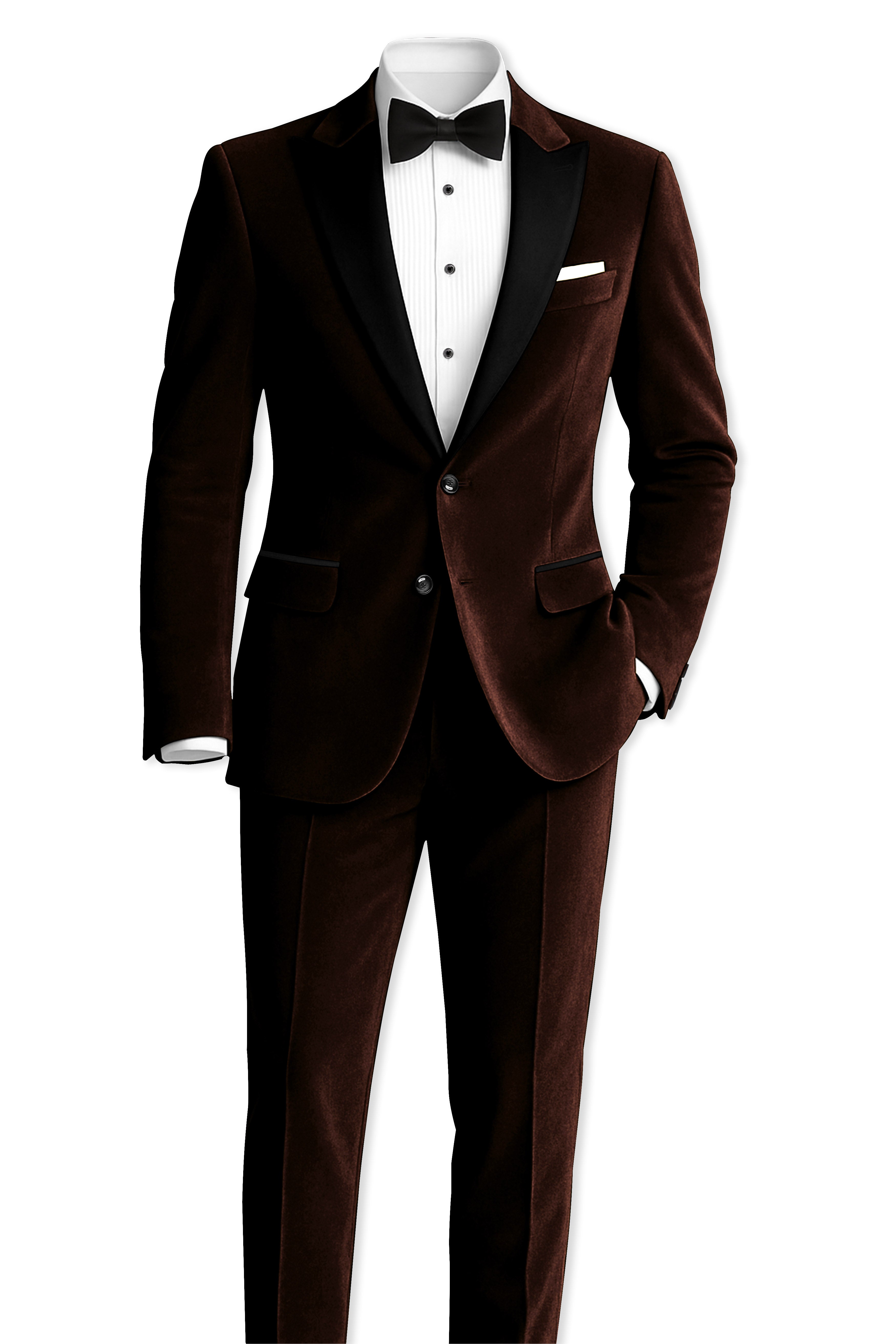 Fumivell-Asphalt Brown Velvet Peak Lapel Tuxedo Suit
