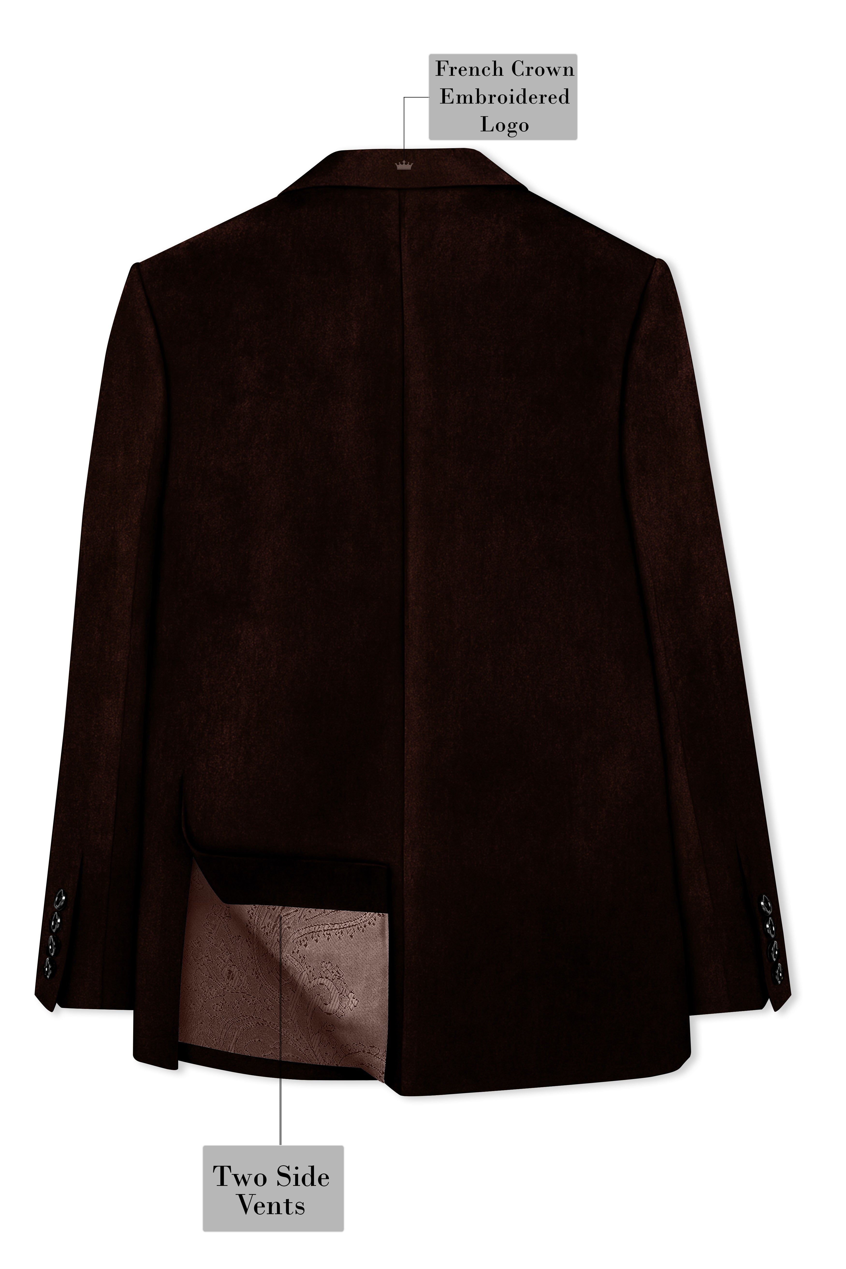 Fumivell-Asphalt Brown Velvet Peak Lapel Tuxedo Suit