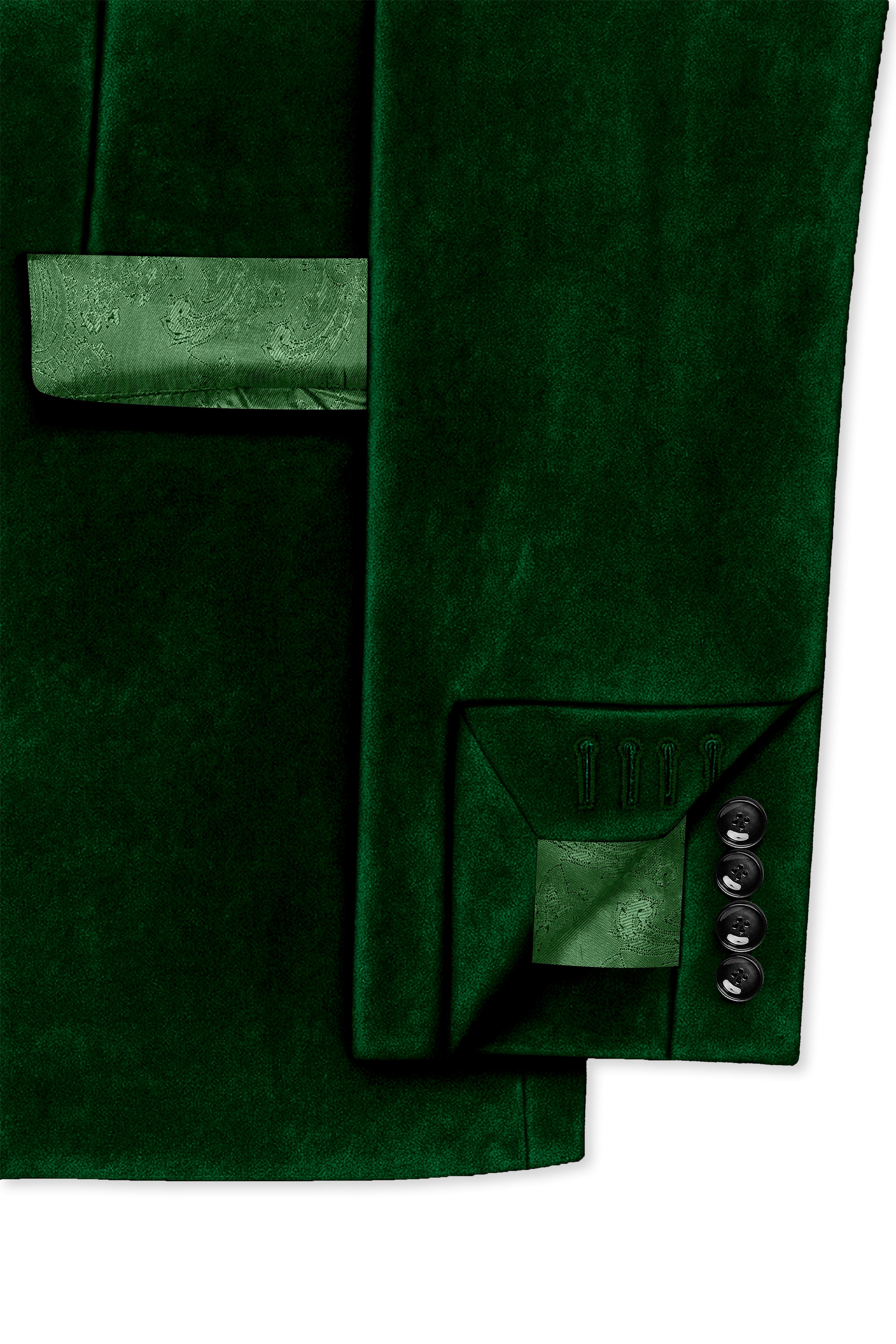 Virivell-Phthalo Green Velvet Peak Lapel Tuxedo Suit
